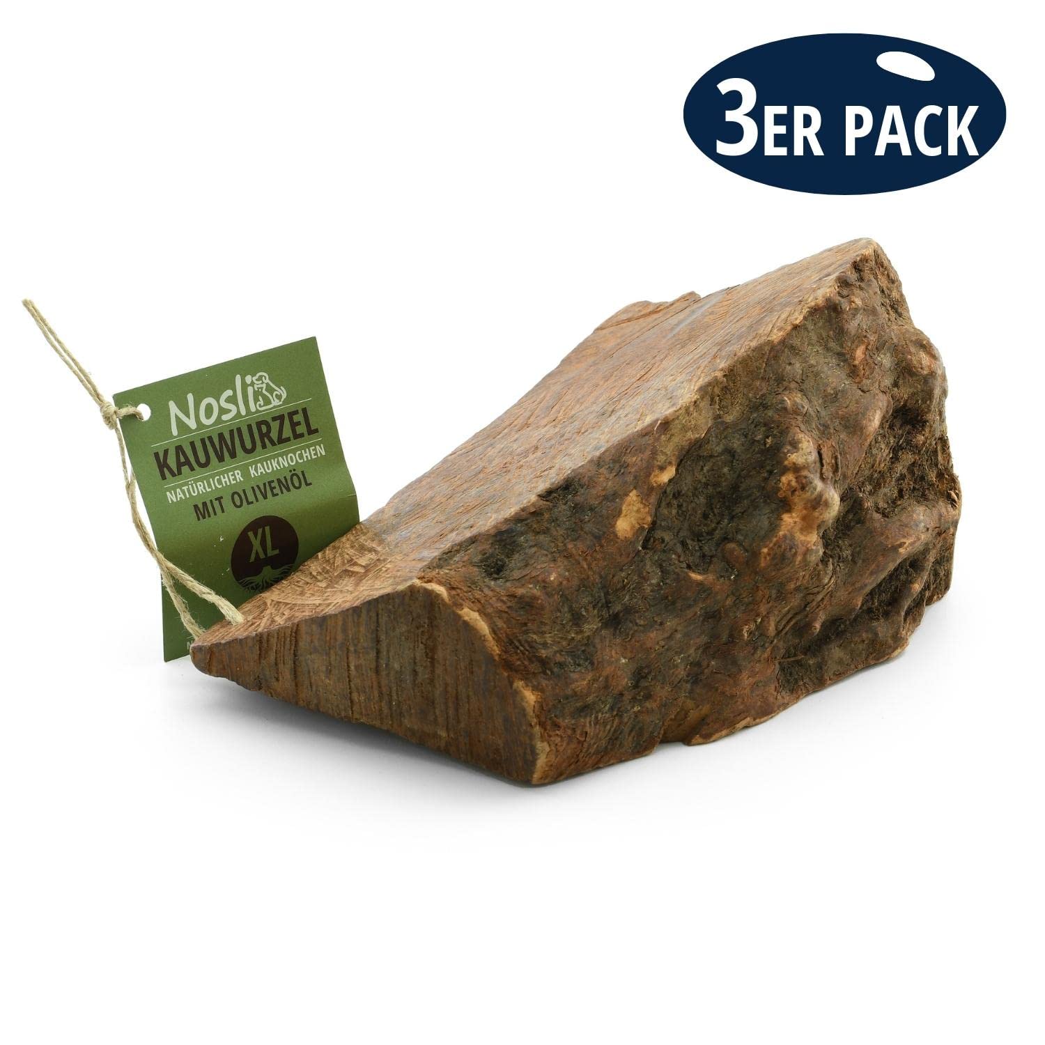 Kauwurzel mit Olivenöl für Hunde XL (751-1000g), 3er Pack | 100% natürliche Kauwurzel mit Olivenöl, langlebiger Kauknochen und Kauspielzeug für Hunde, reich an Mineralien