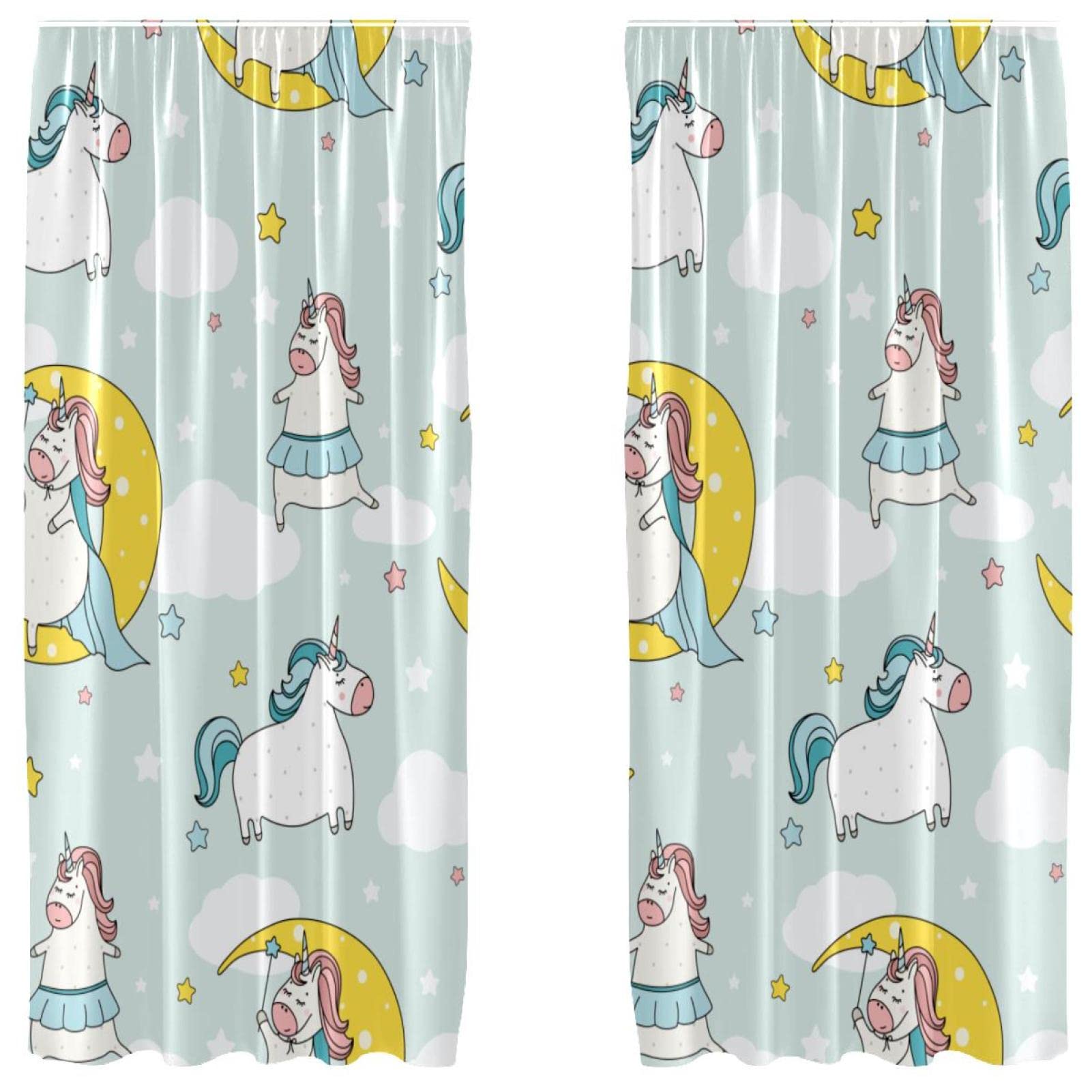 Rideaux licornes chambre fille voilage léger lune jaune pour espace de jeu