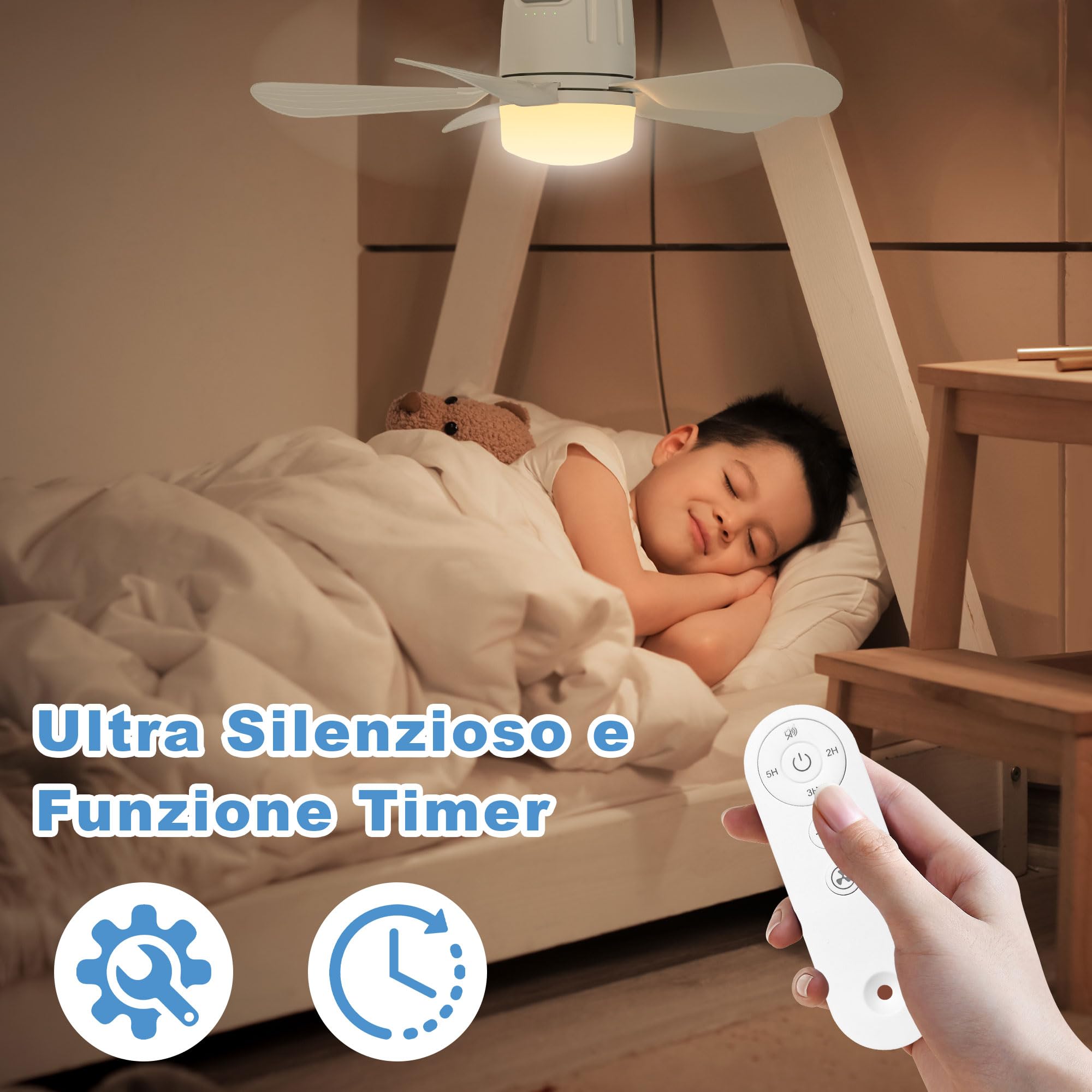 Gliztech 50CM Ventilatore da Soffitto Esterno, 20000mAh Lampadario con Pale con Batteria, Ventilatore Campeggio Rimovibile con Gancio e Telecomando per Gazebo, Terrazza, Tenda