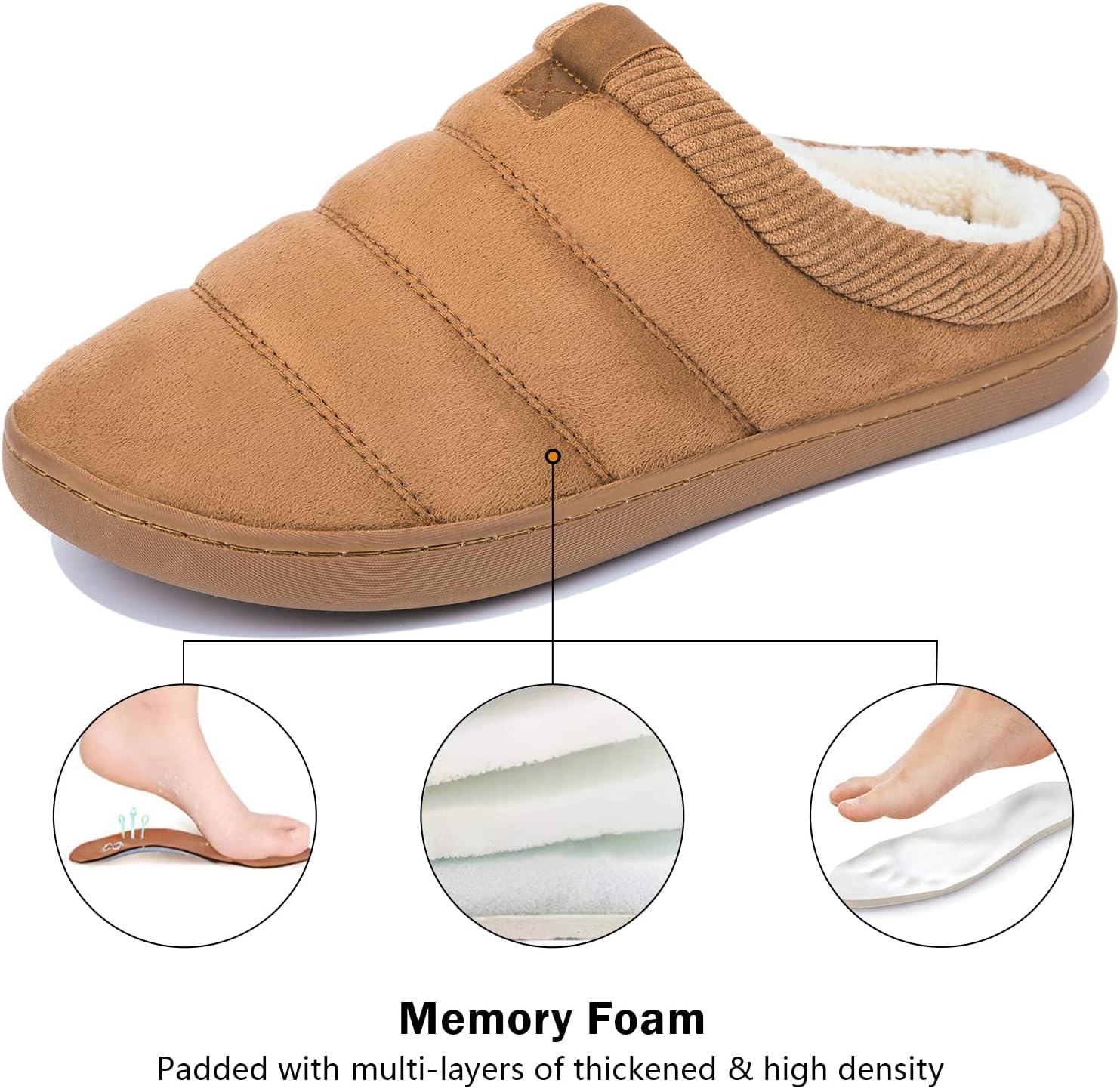 House Slippers for Men Memory Foam Indoor Slippers With Fuzzy Lining Bedroom Slip on - Image 5