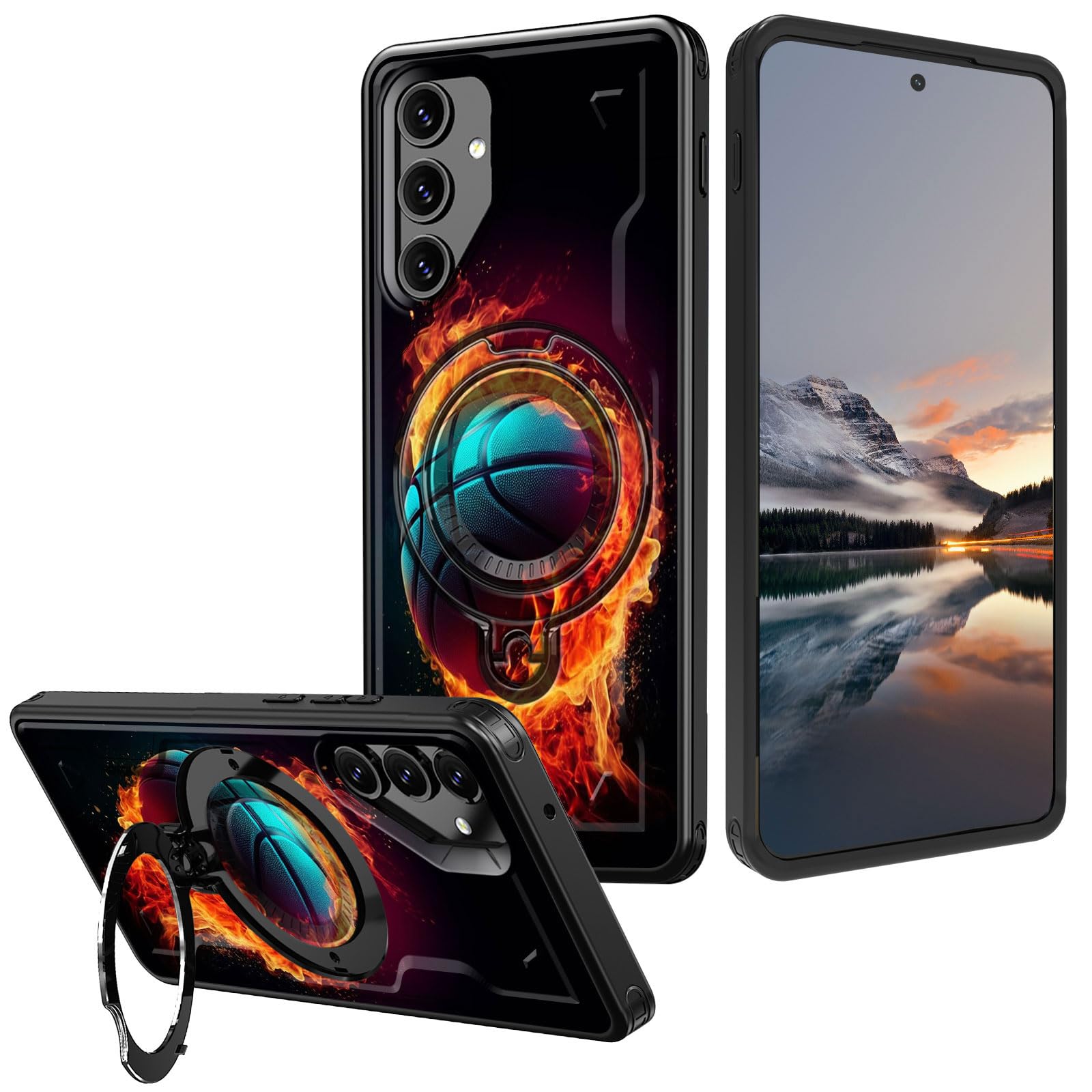 for Samsung Galaxy S25/S24 Case with Stand & Ring Holder, Military Drop Protection, Heavy Duty Shockproof Phone Cover for Galaxy S25 6.2", Flame