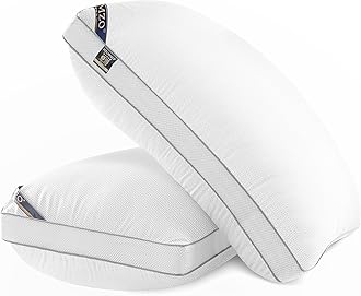 Luxury Comfy Hotel Collection Bed Pillows for Sleeping- Firm Standard Size Set of 2, Gusseted Cooling Side Mesh Design with Premium Down Alternative Filling for Back, Stomach or Side Sleepers