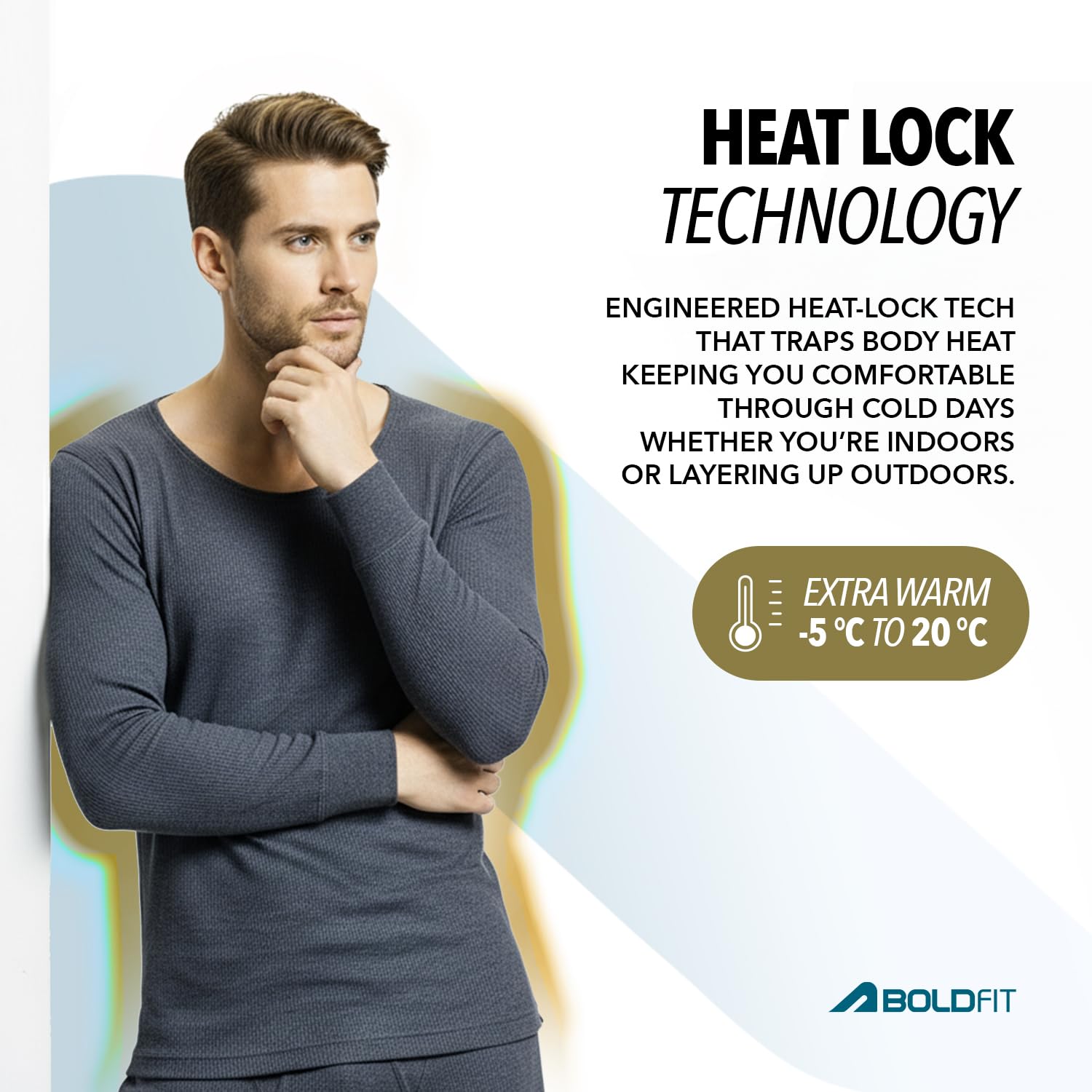 Boldfit Ropa térmica para hombre, camiseta térmica cálida y cómoda para hombre, manga completa, calentador de cuerpo para hombre, aislamiento natural, camiseta térmica acogedora para hombre