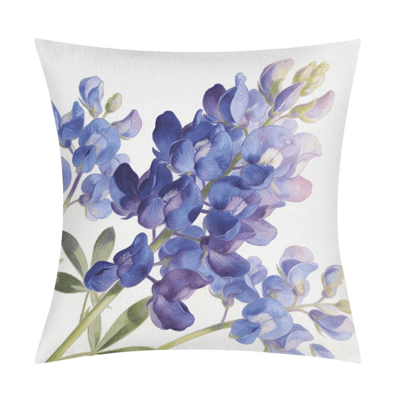 LZQPOEAS Indigo Bloom Throw Pillow Covers, Waterproof Faux Linen Pillow Cases with Invisible Zipper, Decorative Square Cushion Covers for Sofa Couch Living Room Bedroom 18x18 Inch