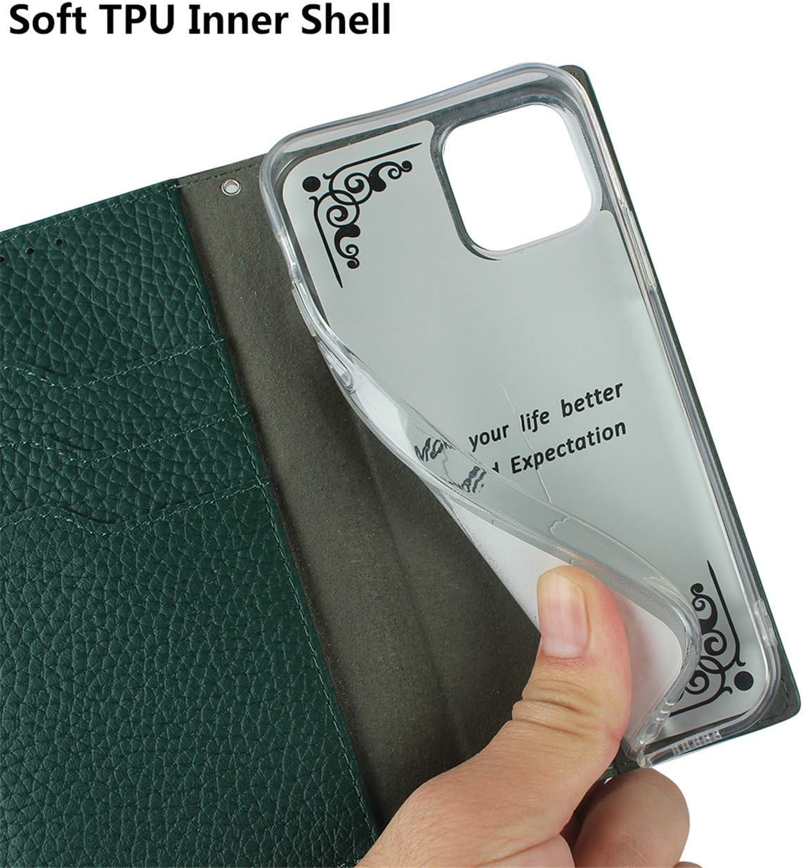 iCoverCase Compatible with iPhone 11 Pro Max Wallet Case, RFID Blocking Genuine Leather Magnetic Case with Wrist Strap and Card Slots Kickstand Feature Flip Cover 6.5 Inch (Green)