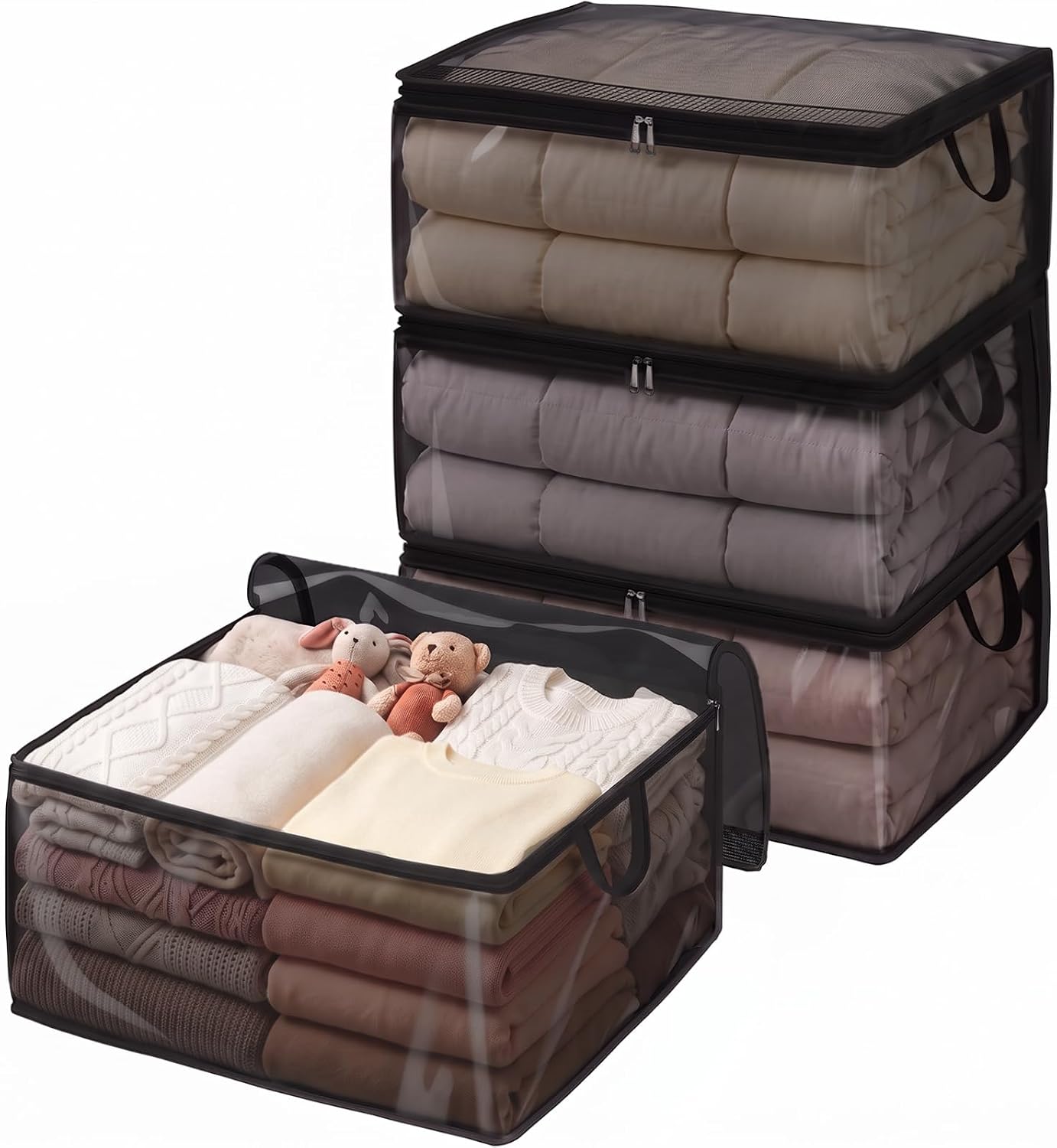 Fixwal Blanket Storage Bags 4 Pack 80L Large Clothes Closet Organizer Black