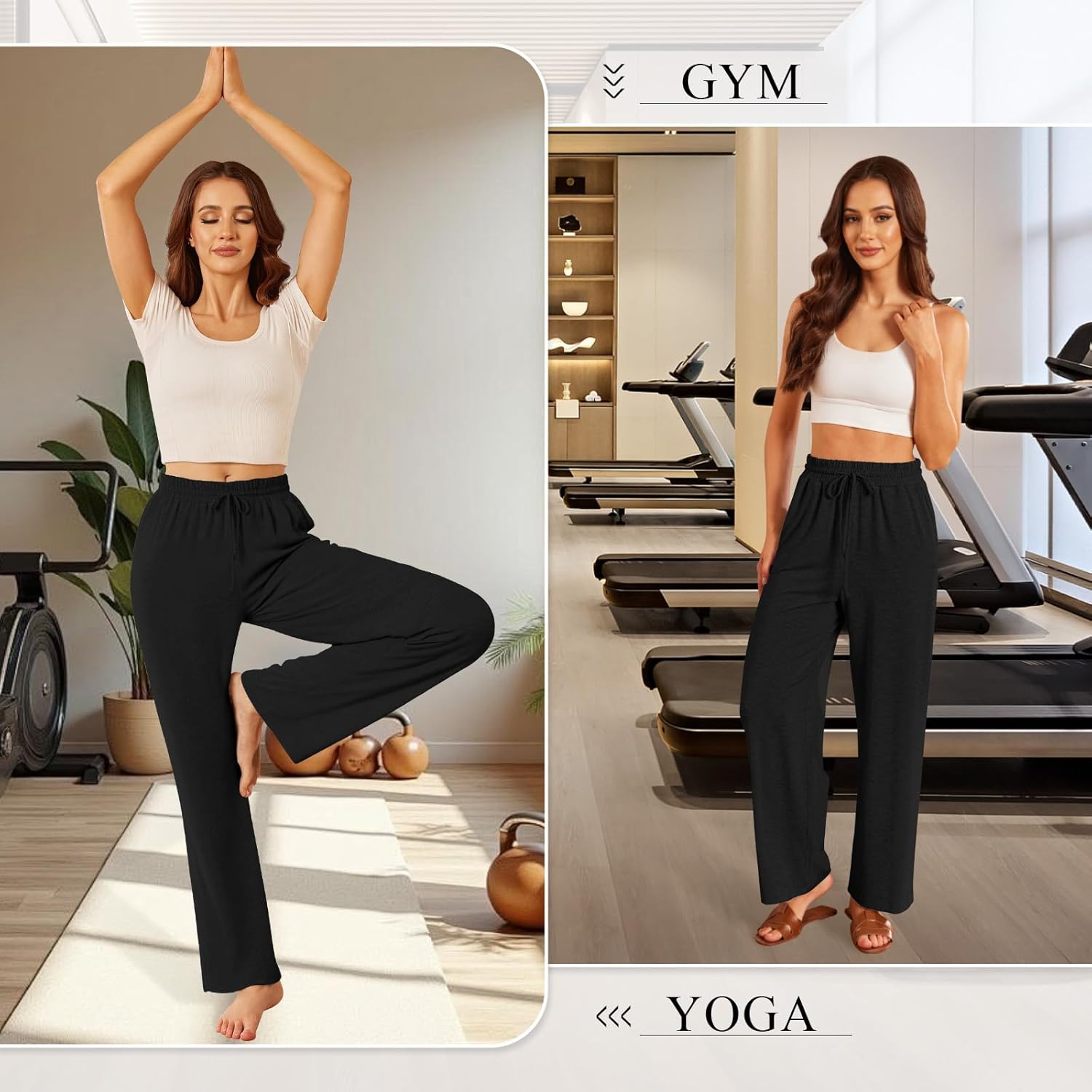 SEMARO Womens Casual Wide Leg Pajama Pants Soft High Waisted Yoga Palazzo Sweatpants Loose Comfy Lounge Pants with Pockets - Image 5