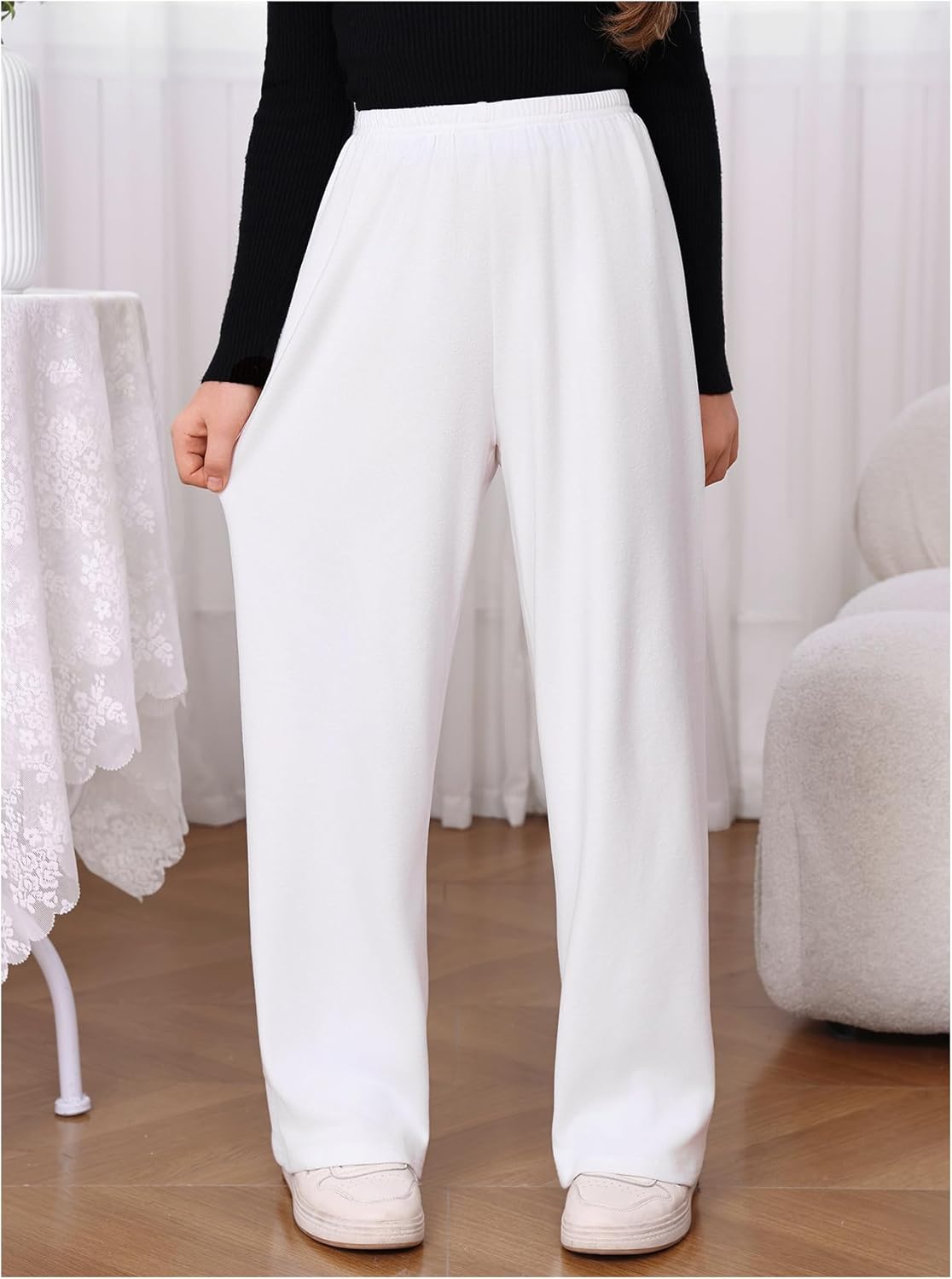 Girl's Drawstring Waist Straight Streetwear Long Wide Leg Pants Casual Loose Baggy Workout Long Summer Sweatpants - Image 3