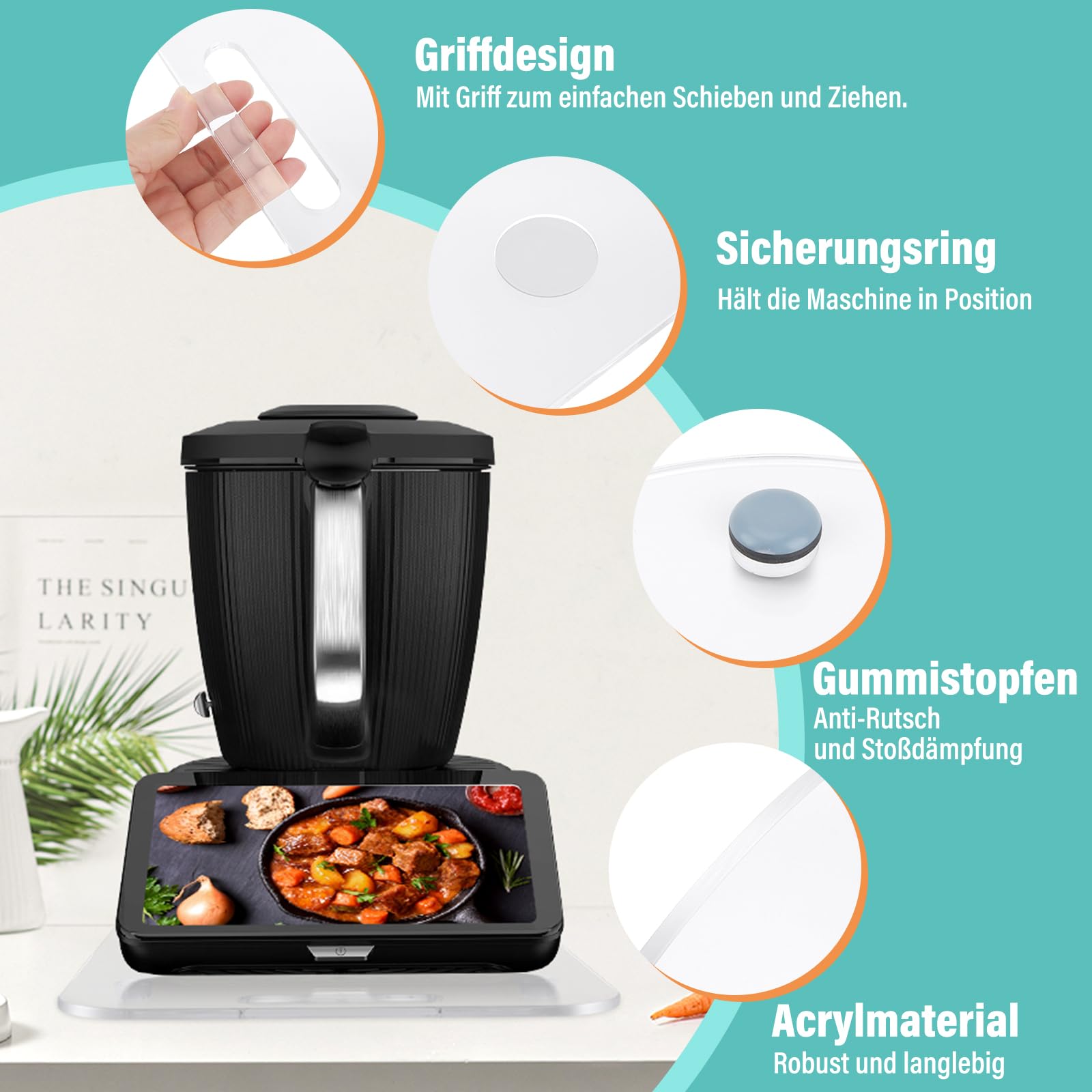 Tabla deslizante para Thermomix TM7, con un solo mango, para robot de cocina Thermomix Vorwerk TM7, accesorios (acrílico – transparente)