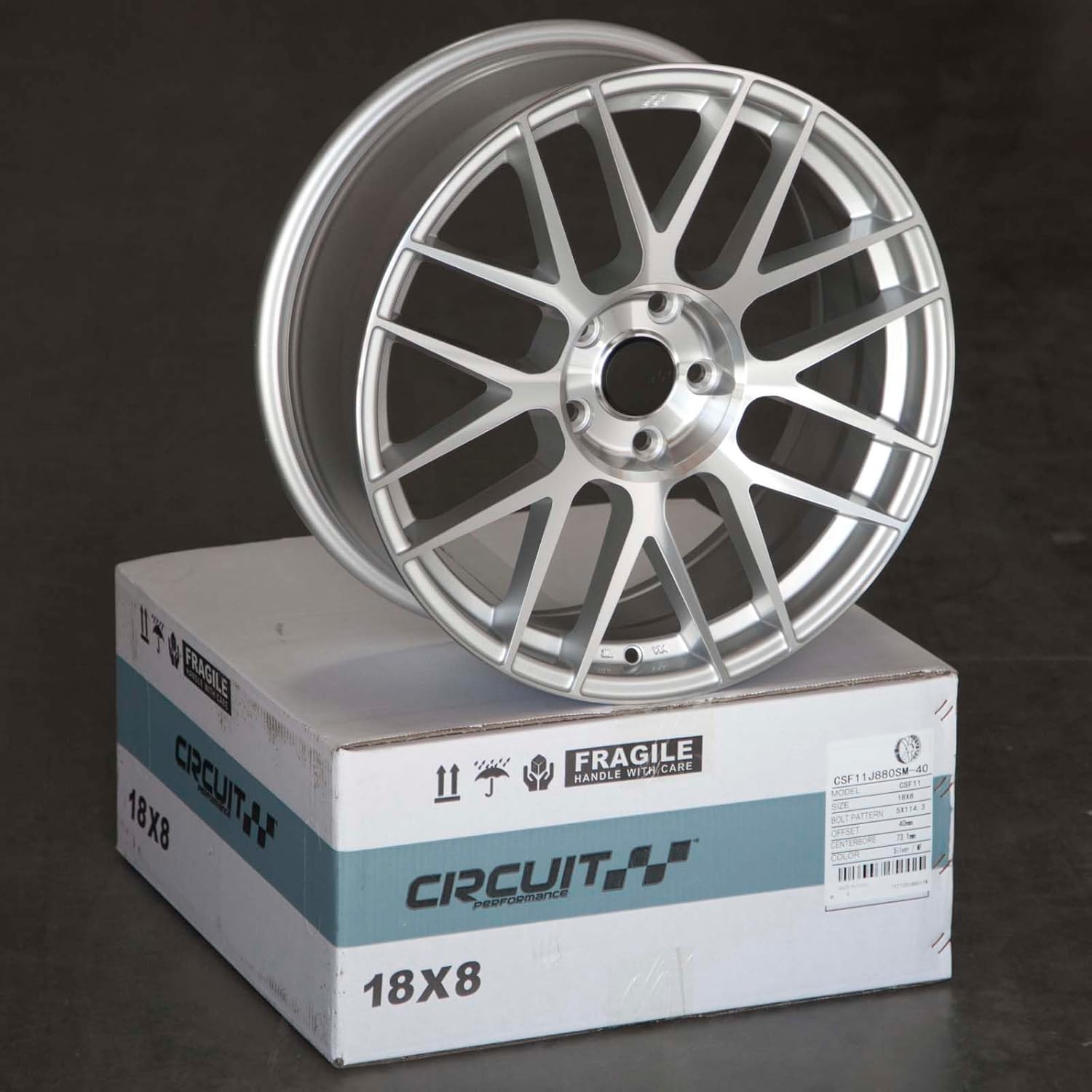 Circuit Performance CSF11 18x8" Gloss Silver/Machined Face 5x114.3 [+40mm] Wheel Compatible with Honda Accord, Civic, CRV, Toyota Camry Rav-4 etc