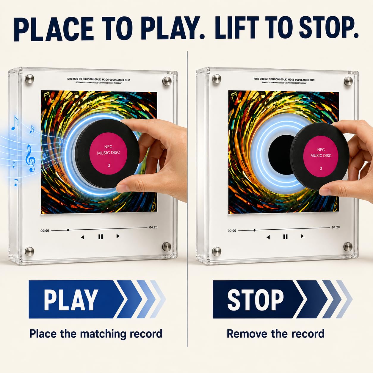 Mini Vinyl Musikplayer Magnetisch für Kühlschrank, Retro Dekoration im Plattenspieler Stil, Magnetische Musikbox mit Wechselbaren Scheiben, Kreatives Geschenk für Musikliebhaber (A)