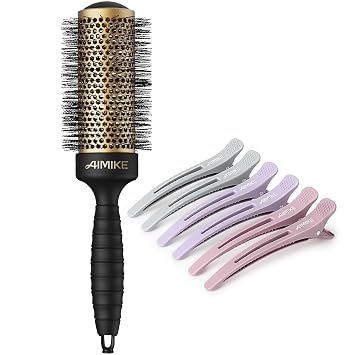 AIMIKE 1.7 Inch Round Hair Brush and 6pcs Hair Sectioning Clips Kit