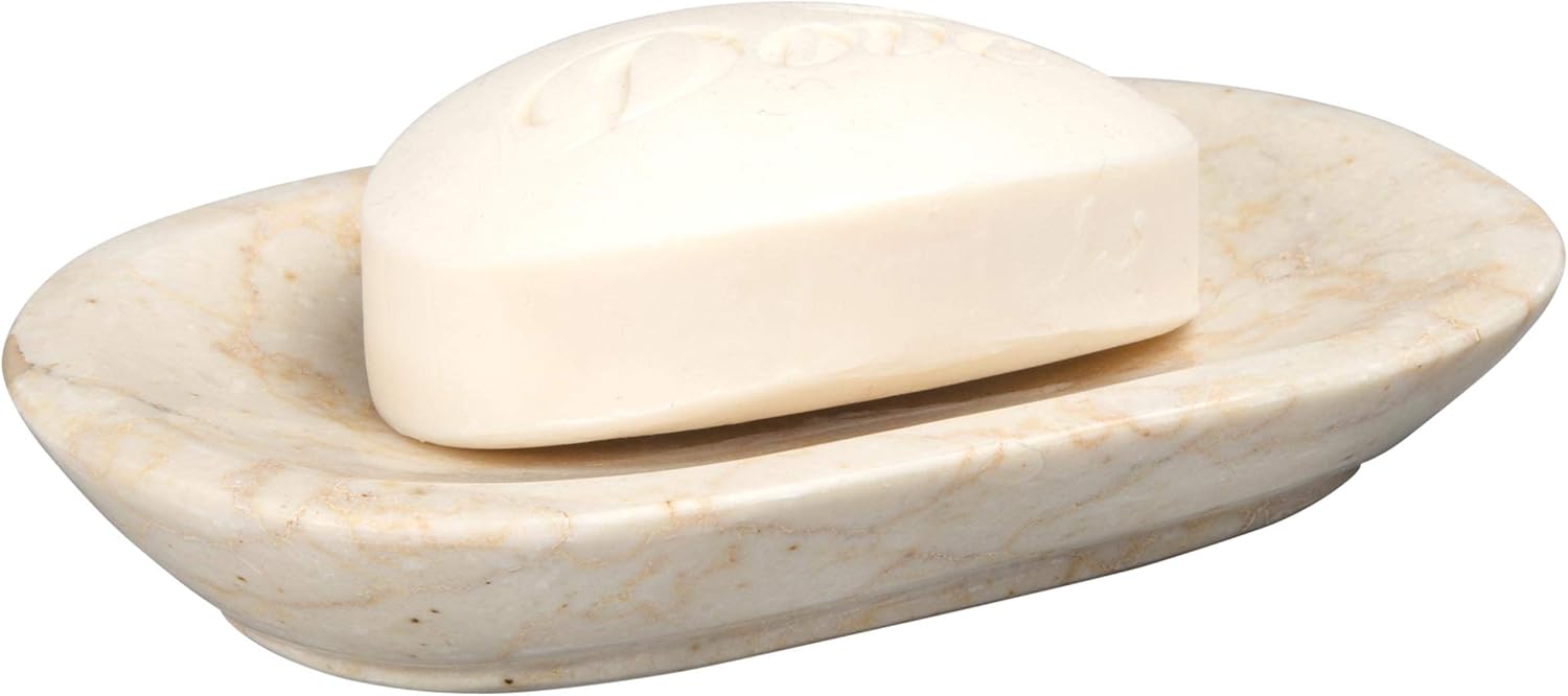Creative Home Natural Champagne Marble Set of 2 Piece Soap Dish Soap Tray Holder for Bathroom Countertop, Showers or Kitchen Sink