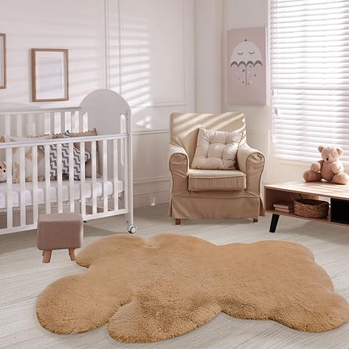 Miniatura 45 de Alfombra blanca de 3 x 3.9 pies, suave y esponjosa, de piel de oveja sintética, bonita alfombra de felpa para guardería, habitación de niños y Blanco