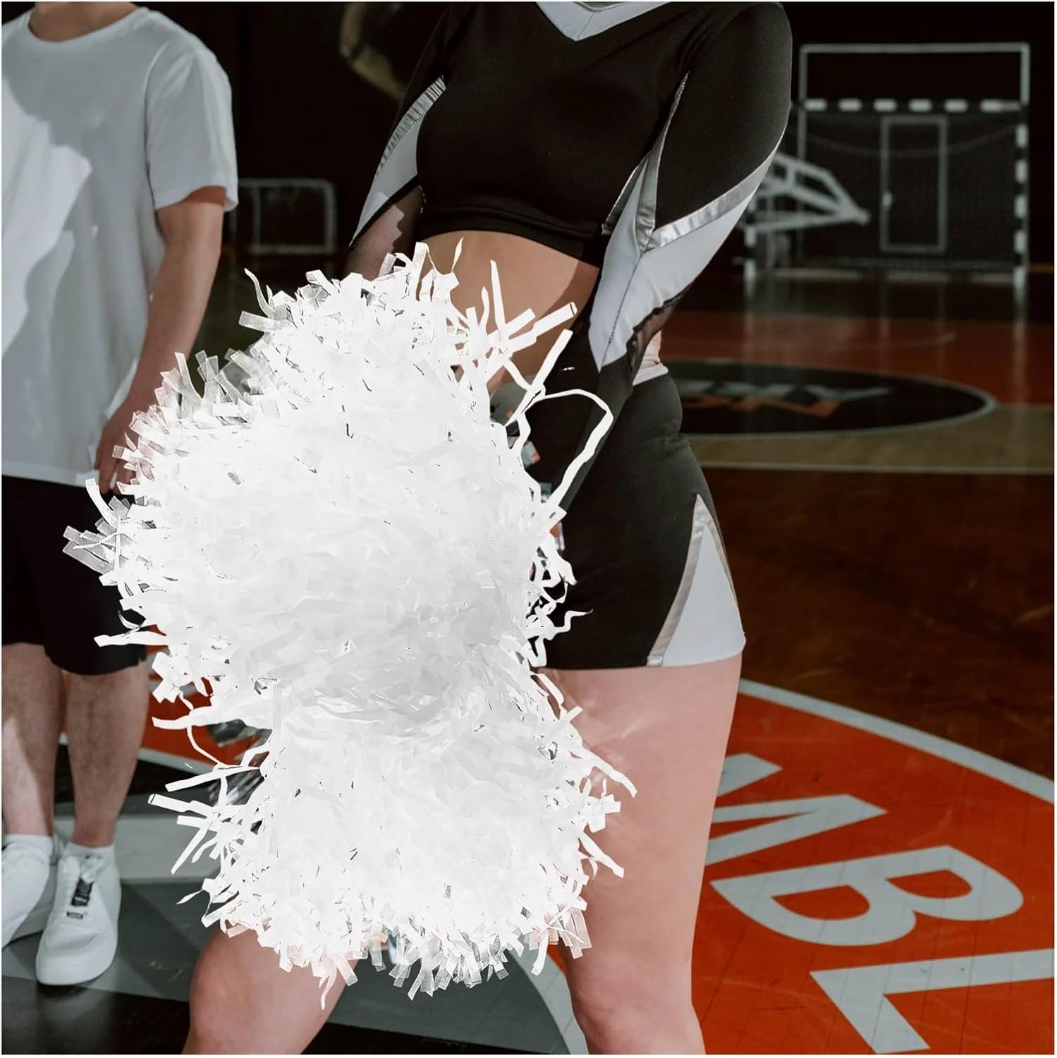 Pom Poms Cheerleading 24Pcs Cheerleading Pom Poms Hand Held Metallic Flowers Durable Reusable Party Cheering Props Dance Performance White