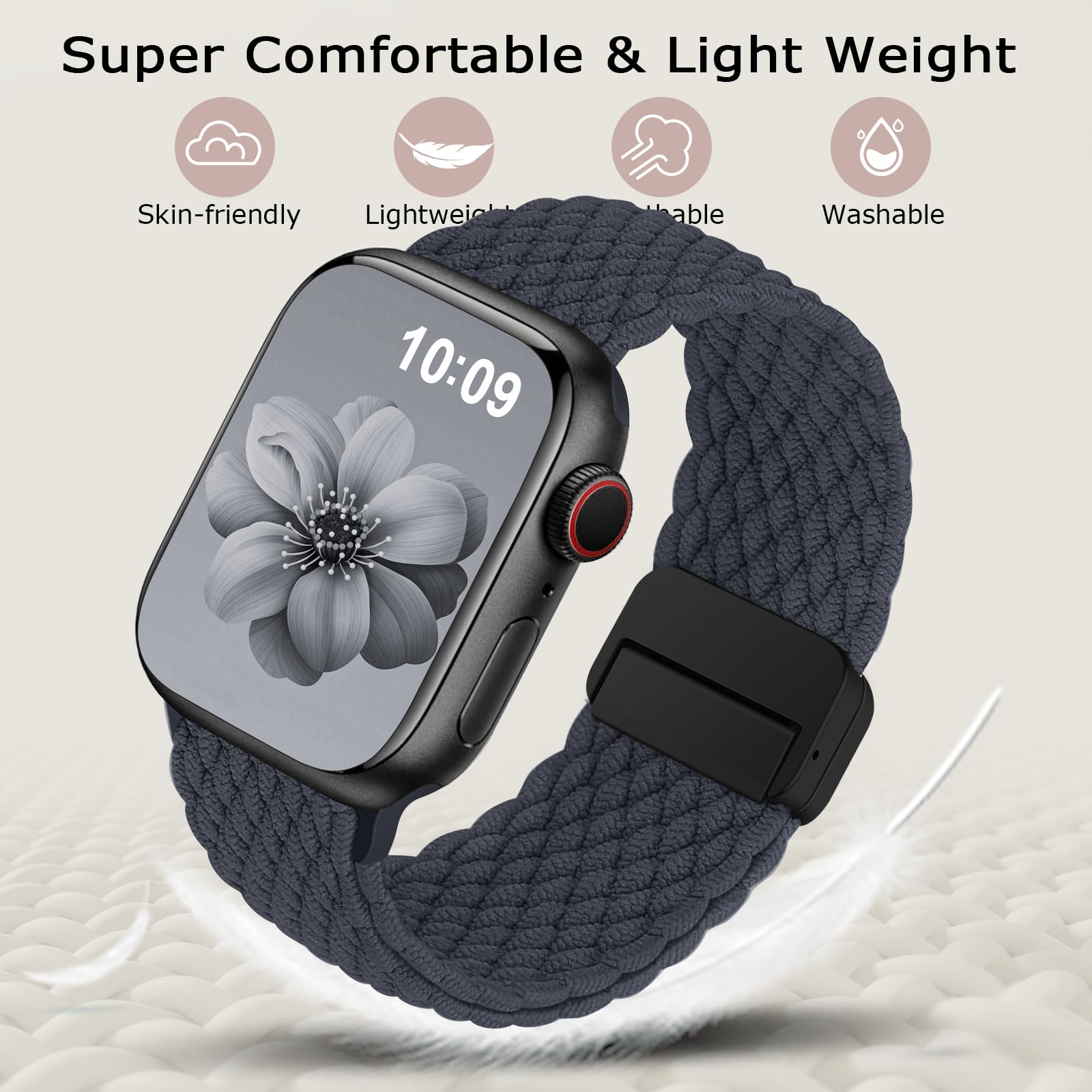 Cinturino Intrecciato Compatibili con Cinturini Apple Watch 46mm 45mm 44mm 49mm 42mm Uomo e Donna, Chiusura Magnetica Cinturino in Nylon Tessuto Elastico per iWatch SE Series 10 9 8 7 6 5 4 3 2 1