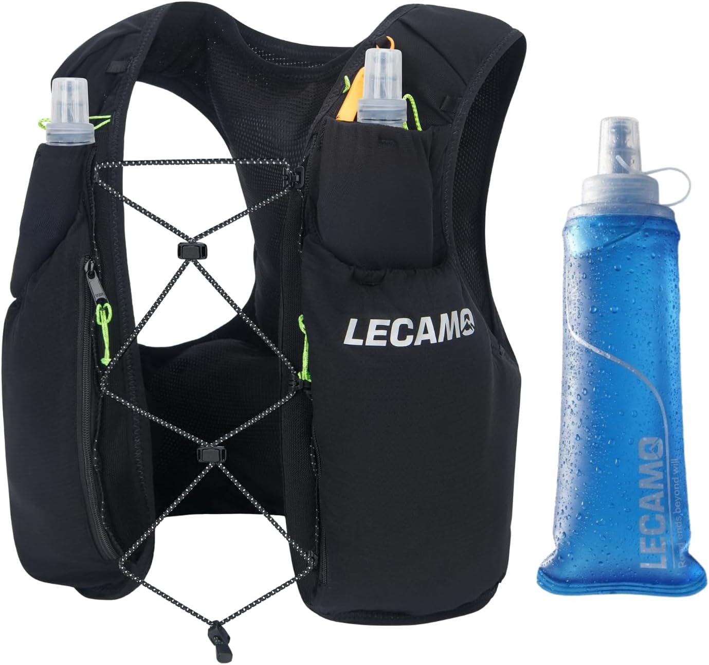 Trail Running Hydration Vest - Durable Nylon Pack Compatible with Zippers, Fits 2L Bladder & 500ml Soft Flasks , Breathable Gear Harness for Marathon, Men & Women-Black/White