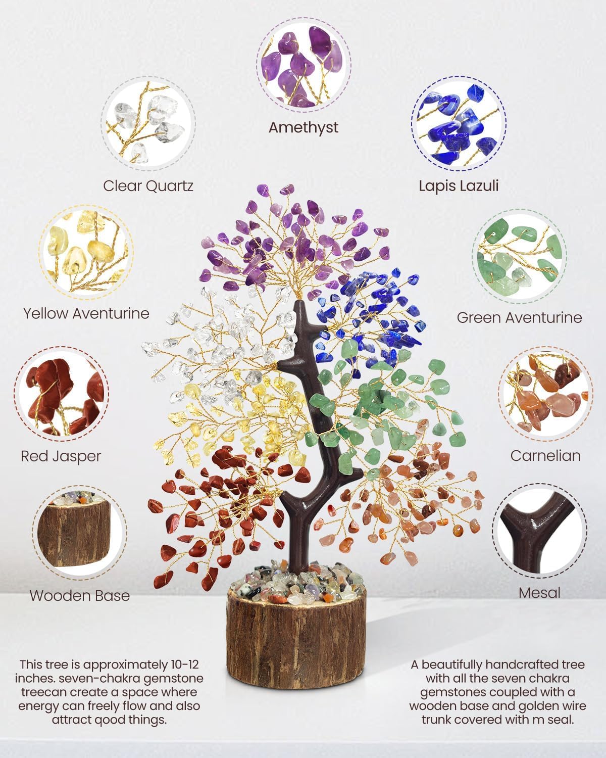 7 Chakra Crystal Tree of Life - Upgrade Gift Box, Valentine's Day Gift, Unique Birthday Gifts for Women, Chakra Healing Trees for Desk Decor, Positive Energy, New House Warming Gift, Gifts for Mom - Image 9