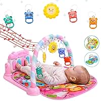Tapete de Atividades Musical com Piano para Bebê, Arco de Brinquedos Interativos, Estampado e Cores Vibrantes (Rosa)