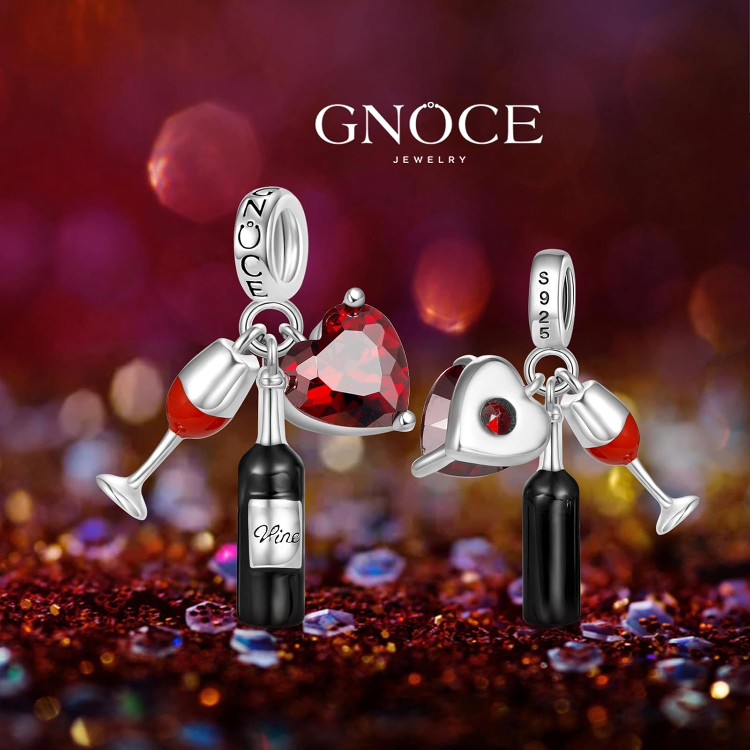 GNOCE Wine Cup Love Triple Pendant Charm 925 Sterling Silver Dangle Charms Jewelry Gift For Women Wife Fit Snake Chain Bracelets/Necklace - Image 4