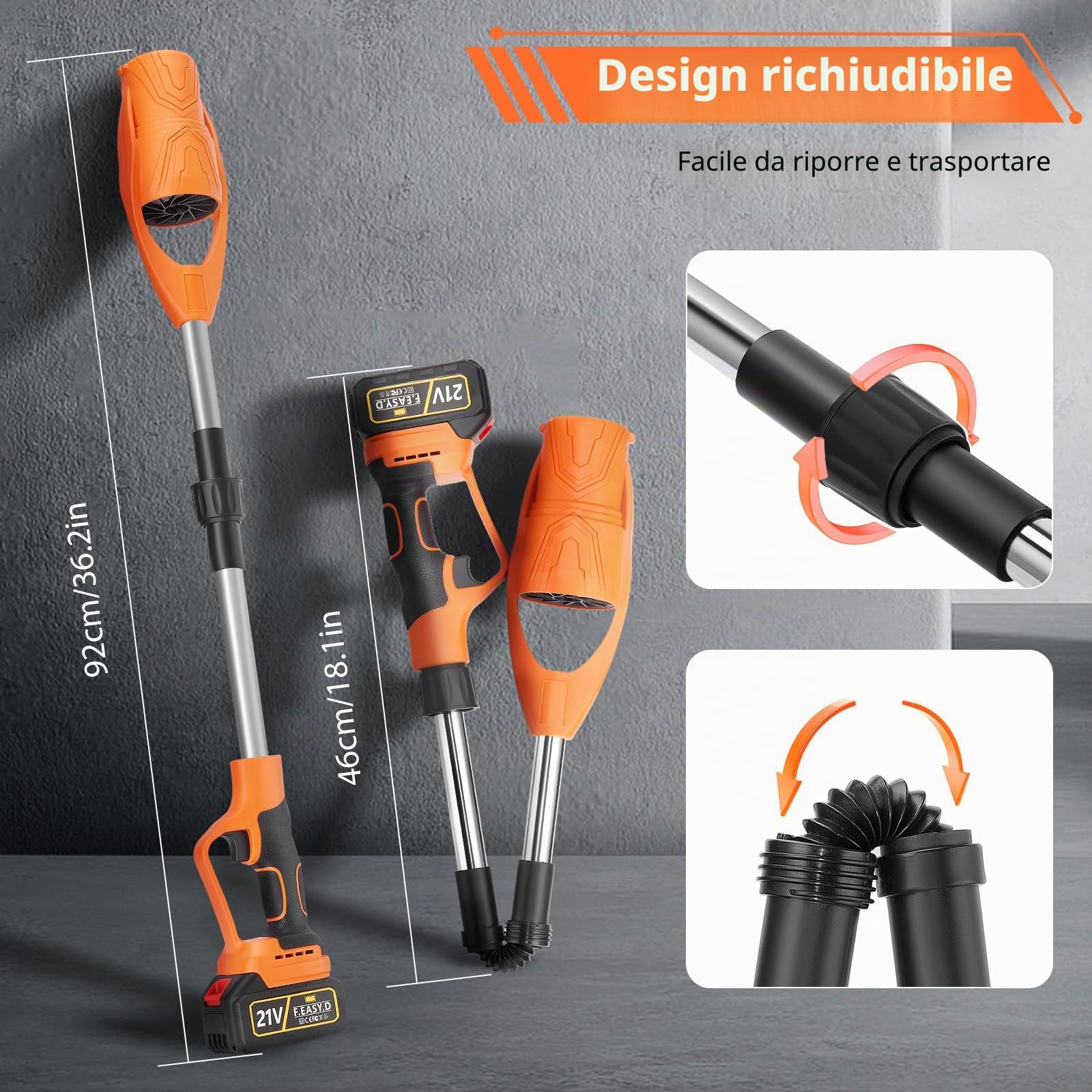 Soffiatore a Batteria,Soffiatore Foglie Elettrico, con Batteria da 2 batterie e Caricabatteria,24000 giri/min,per la cura del prato, patio cortile, auto, fogliame e erba