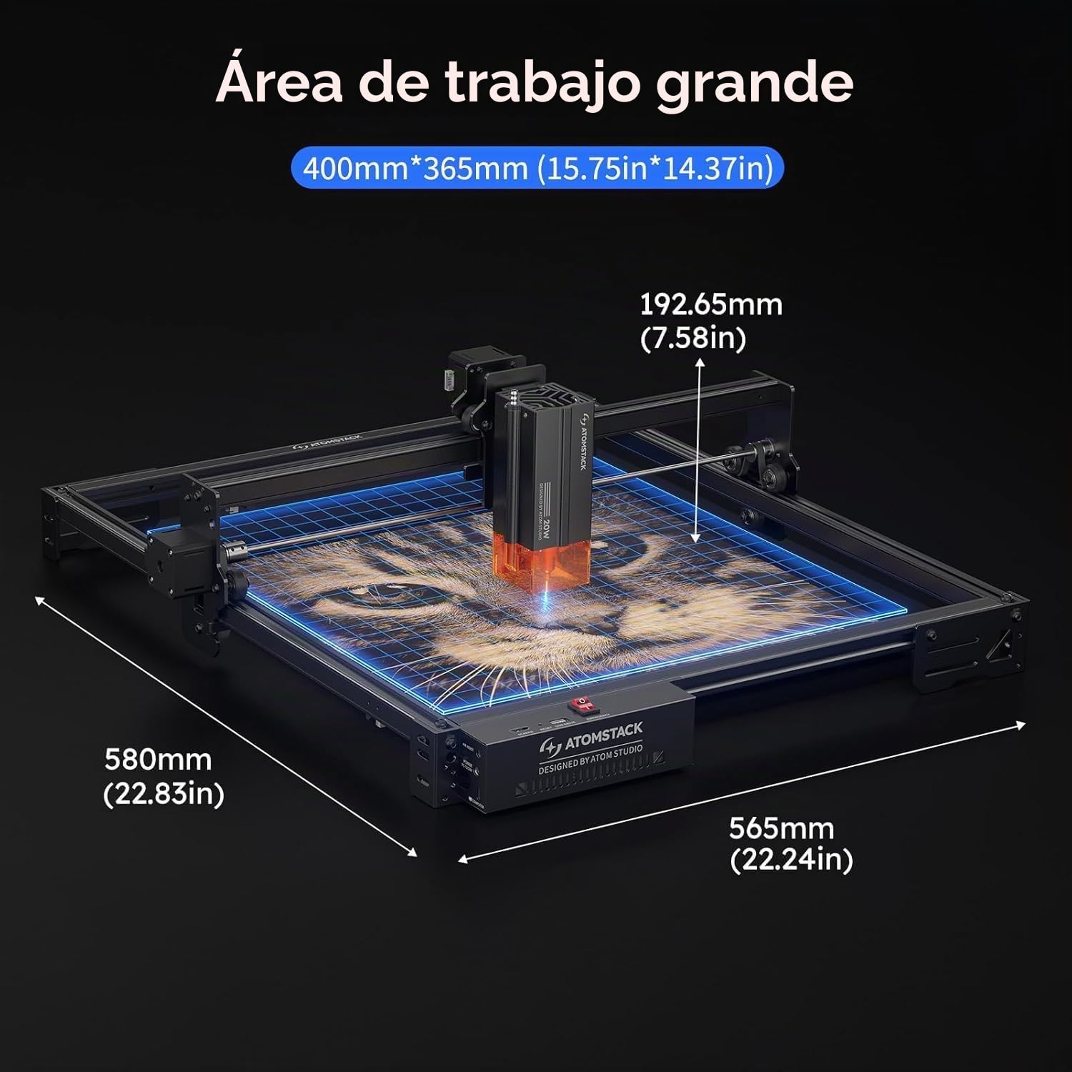 ATOMSTACK 20W A20 PRO V2 Cortadora láser con bomba de aire F60 60/min, reducción de humos y polvo de corte, máquina de grabado láser