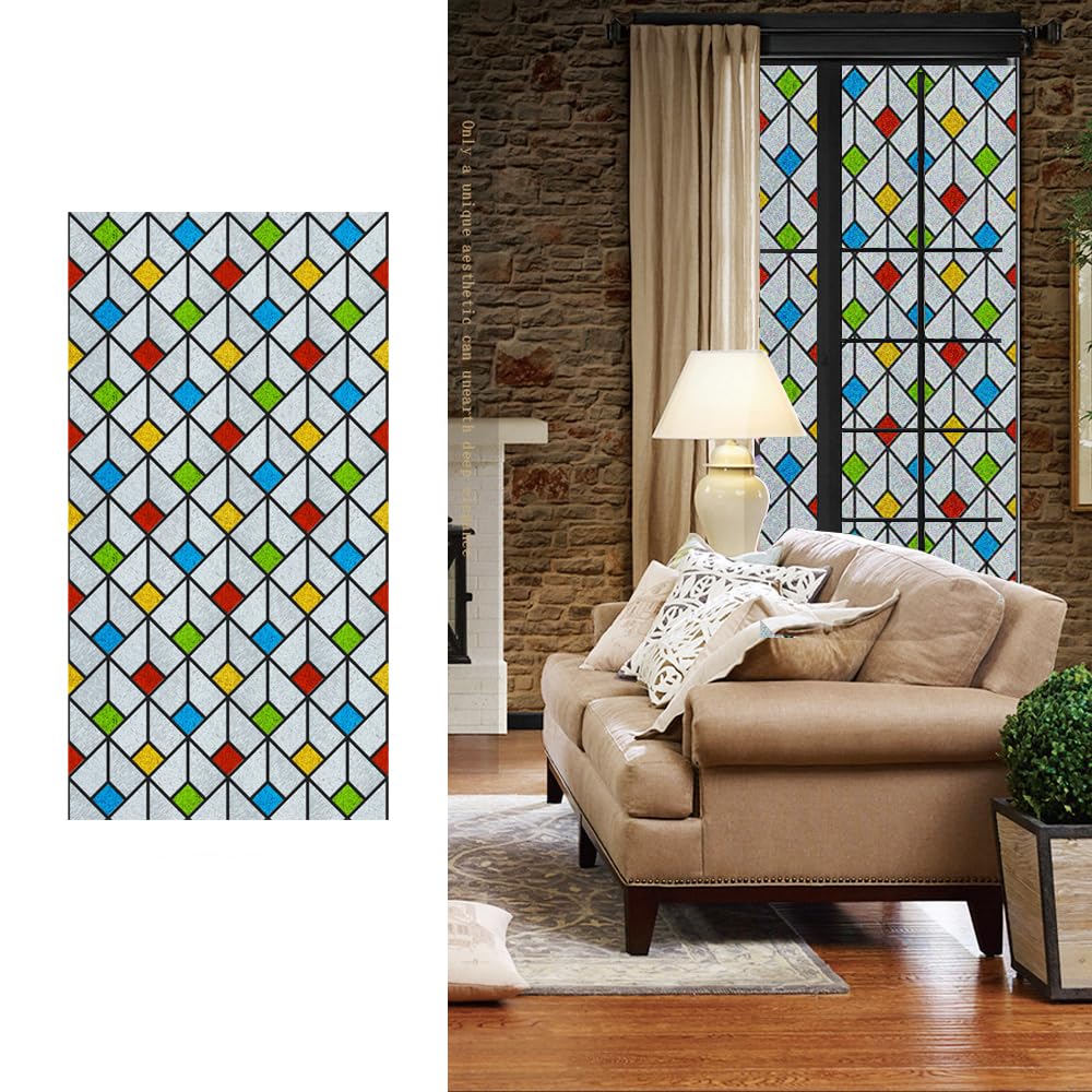 Veluly Window Film, Privacy Window Film, Frosted Stained Glass Window Decals, Non-Adhesive UV Proof Static Clings, Removable Glass Sticker, 45x100cm