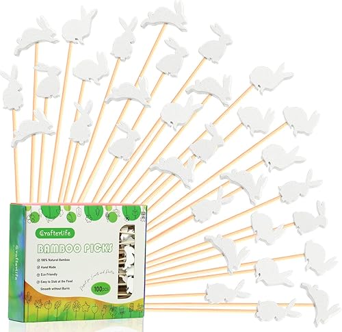 Palillos de cóctel de conejo de Pascua, palillos de postre de frutas, sándwich, palillos de dientes, brochetas de aperitivos de charcutería, 5