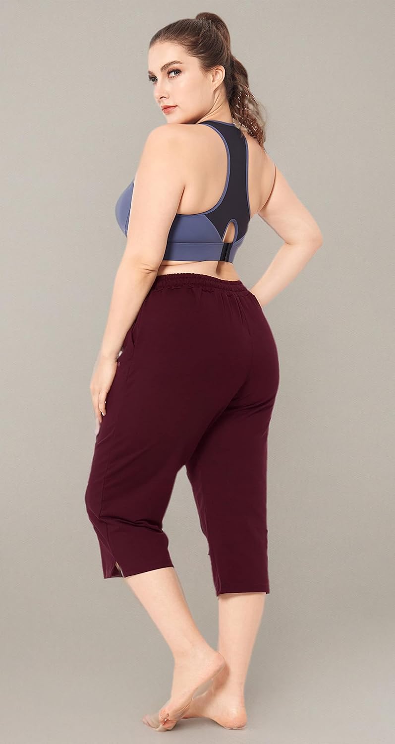 ZERDOCEAN Women's Plus Size Active Yoga Lounge Indoor Jersey Capri Walking Crop Pants with Pockets Drawstring - Image 7