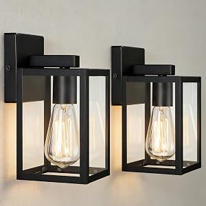 2 Pack Small Outdoor Sconce Lights,9 Inch Outdoor Wall Lantern Light,Exterior Sconce Metal and Glass Small Porch Light, Black Outdoor Lanterns for Front Porch Garage Balcony