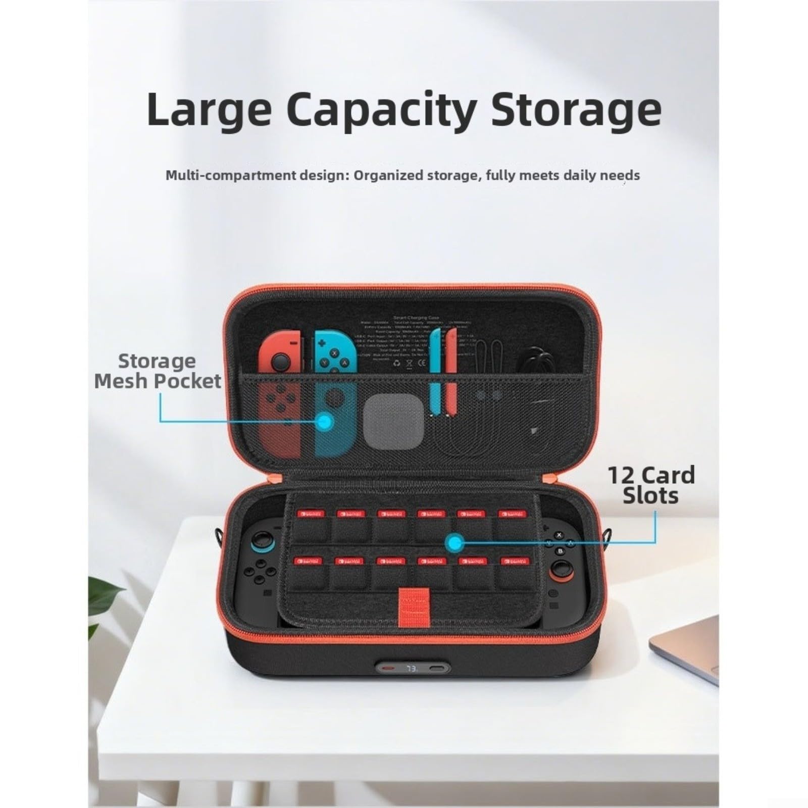 Custodia di ricarica wireless per Switch 2, borsa da 20000 mAh con ricarica rapida da 30 W, display digitale, custodia rigida da viaggio in EVA per console e accessori, nero