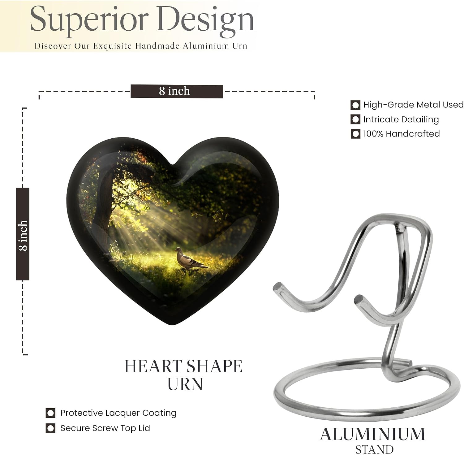 Dove Heart Keepsake Urns for Human Ashes Adult Male & Female - Large Memorial Urn for Human Ashes Adult Women Pack of 5,10 Inch & 3 Inch Set