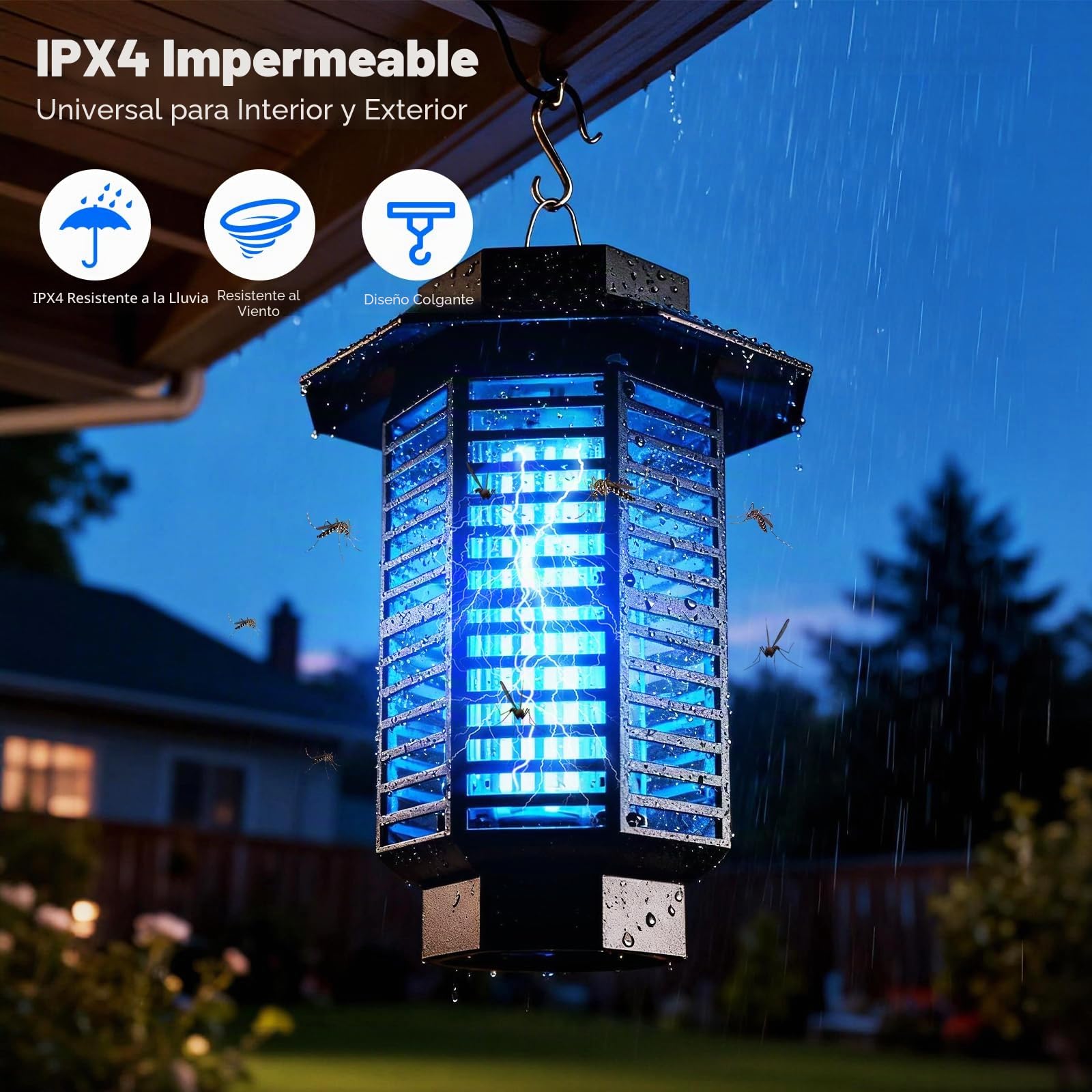 Lámpara Antimosquitos Eléctrica 4200V 18W UV Mata Mosquitos Eléctrico Silenciosa e Impermeable IPX4,Matamoscas Eléctrico Atrapa Mosquitos y Moscas,Repelente Mosquitos Eficaz para Hogar,Jardín Terraza
