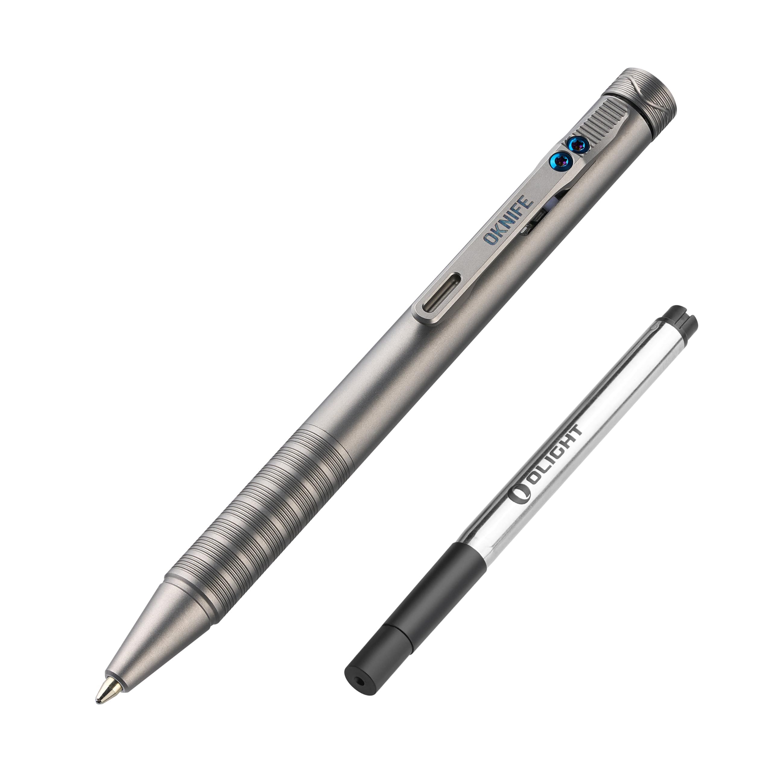 OKNIFE B1 Ti Titan EDC Kugelschreiber mit Clip 2 Minen Büro Arbeit | Leichter Titan Stift mit praktischem Betätigungsmechanismus, 2 Minen für Büro und Arbeit,Taschenkugelschreiber