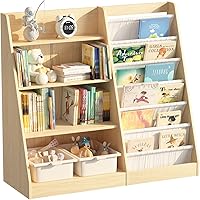 Vista 32 de Estantería de 4 niveles para niños de madera, estantería de cinco capas para libros de niños, estante de almacenamiento para bebés y niños pequeños