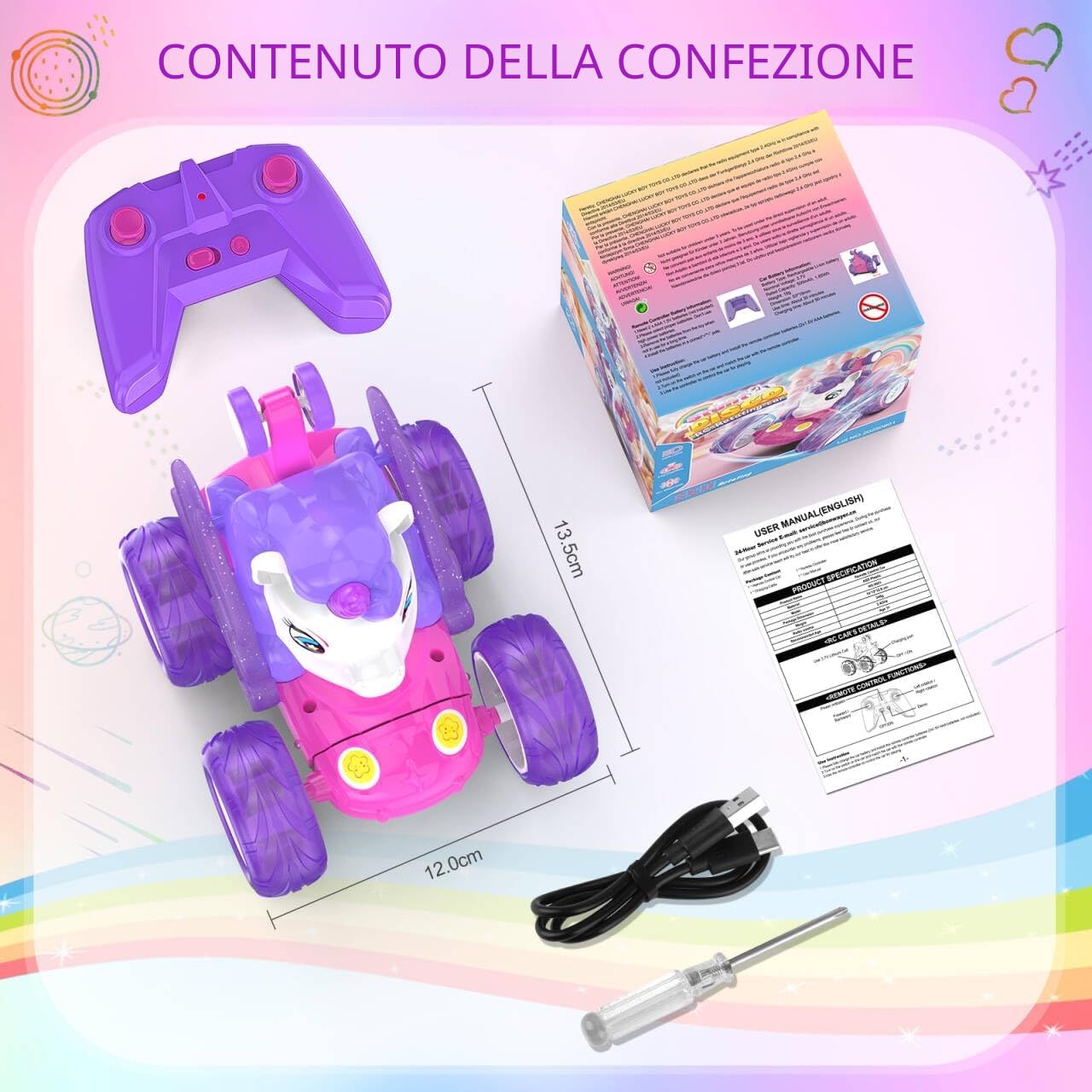 Buoeuik Macchina Telecomandata Bambina, Giocattoli Unicorno Giochi Bimba 3 4 5 6 7 Anni Femmina Macchinina Radiocomandata Acrobatica Auto RC Gioco Bambini Regalo Compleanno Natale Car Rosa