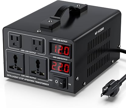 2000W Voltage Converter Transformer110V to 220V or 220V to 110V Step Up/Down Converter 110/120 Volt - 220/240 Volt w/US Power Cord,Circuit Breaker Protection, LCD Screen Display