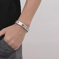 Vista 5 de Pulseras médicas de alerta ajustables AOAMID para hombres, pulseras de acero inoxidable para mujeres con grabado gratis