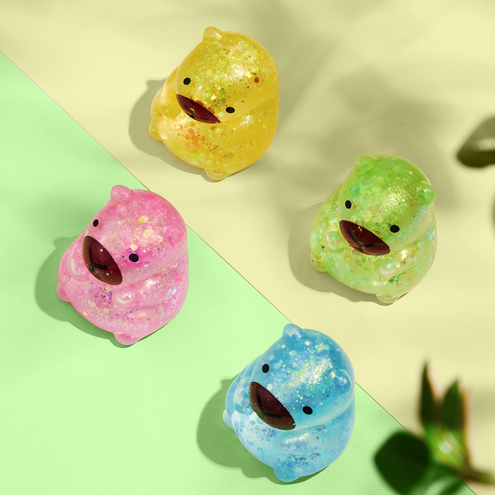 Simgoing 6 piezas sensoriales para aliviar el estrés con purpurina capibara apretar, 4 colores, lindo relleno de azúcar de malta, elástico, para adultos, regalo relajante para fiesta de cumpleaños