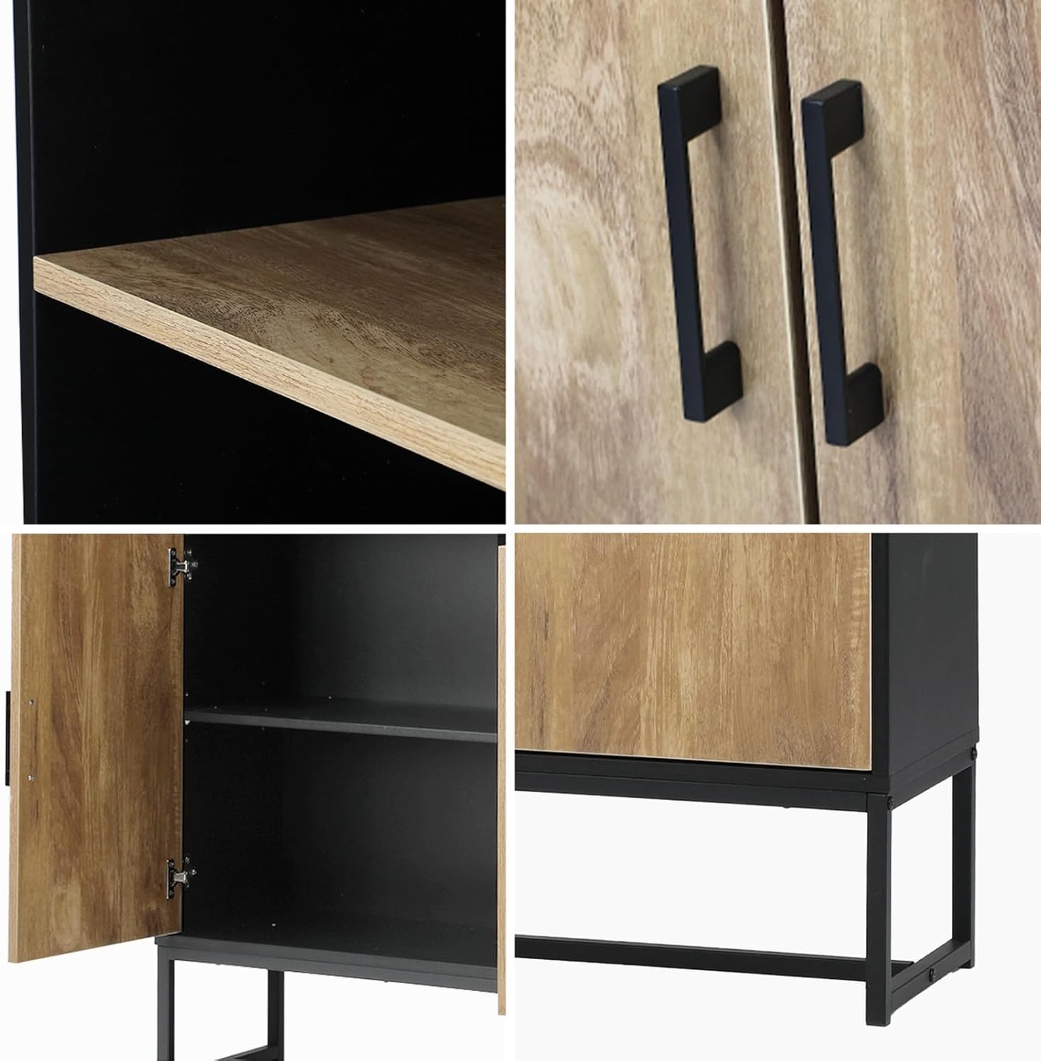 Display Cabinet with Matal Base and Handler, 5-Tier Bookshelf Storage Cabinet with 2 Door Cabinet