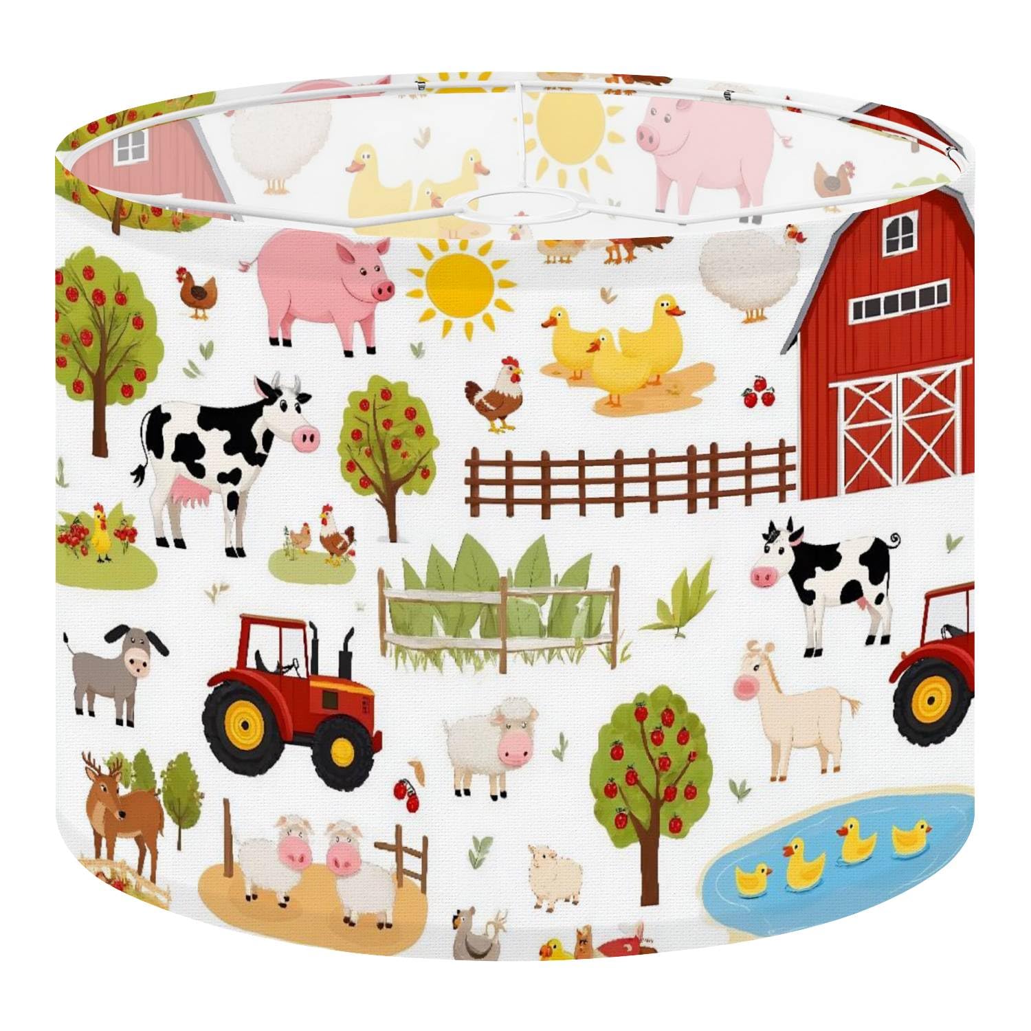 Drum Lamp Shade Large Lampshade Seamless Farm Animals White for Floor Lamps Table Lamps Pendant Light Linen Lampshades Replacement Bedside Light Shades