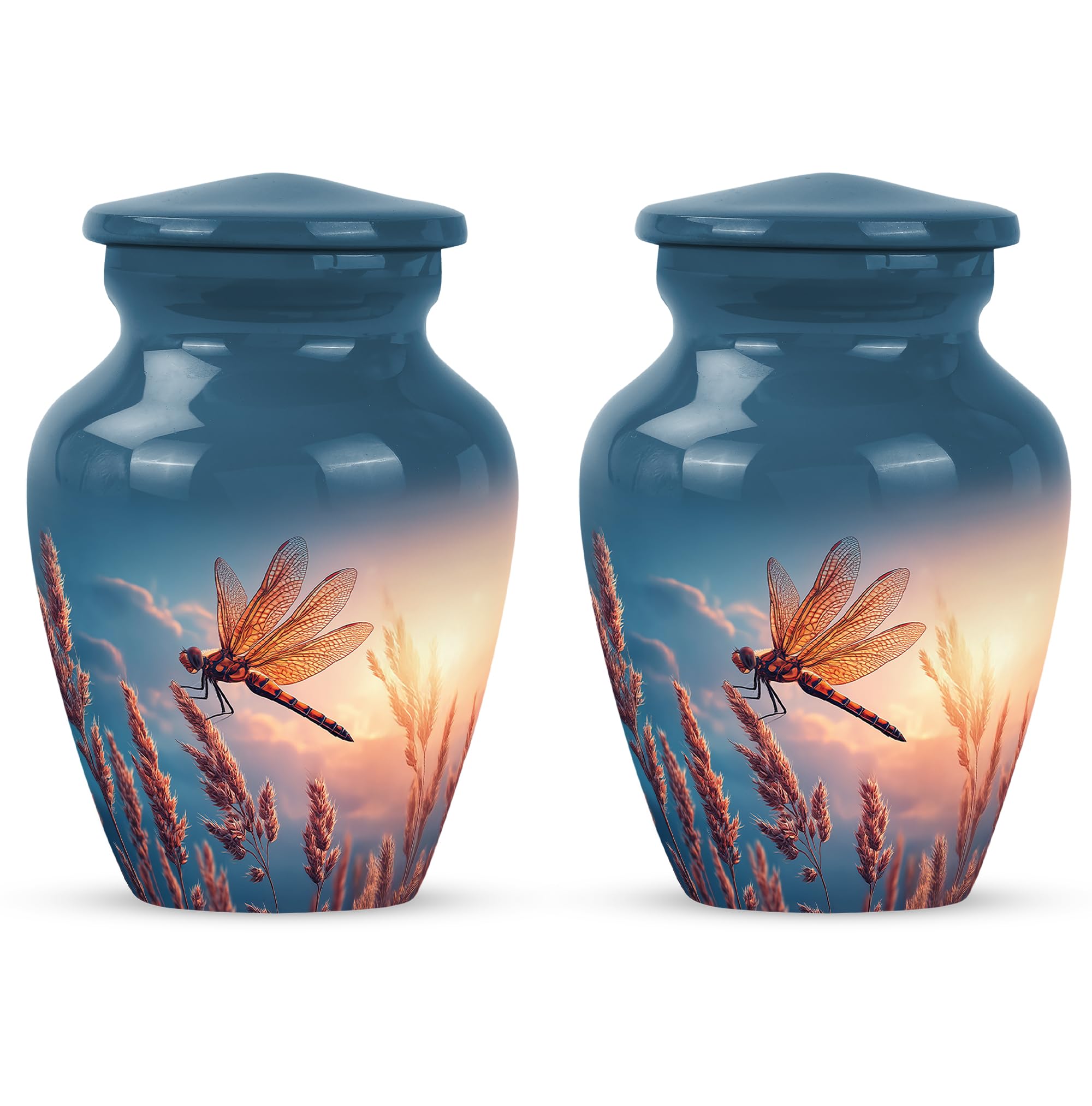 YATHABHISA Dragon Fly Urn, Keepsake Burial Urns for Human Ashes, Decorative Gift for Mother, Funeral Ash, Blue, 3 Inch (Set of 2)