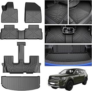 TPE All-Weather Floor Mats for Kia Telluride 2020-2025 | Custom Fit Floor Mats Liners 3 Row & Cargo Liner Car Mats,Durable, Odorless, Easy to Clean (5-Piece Set, Black)