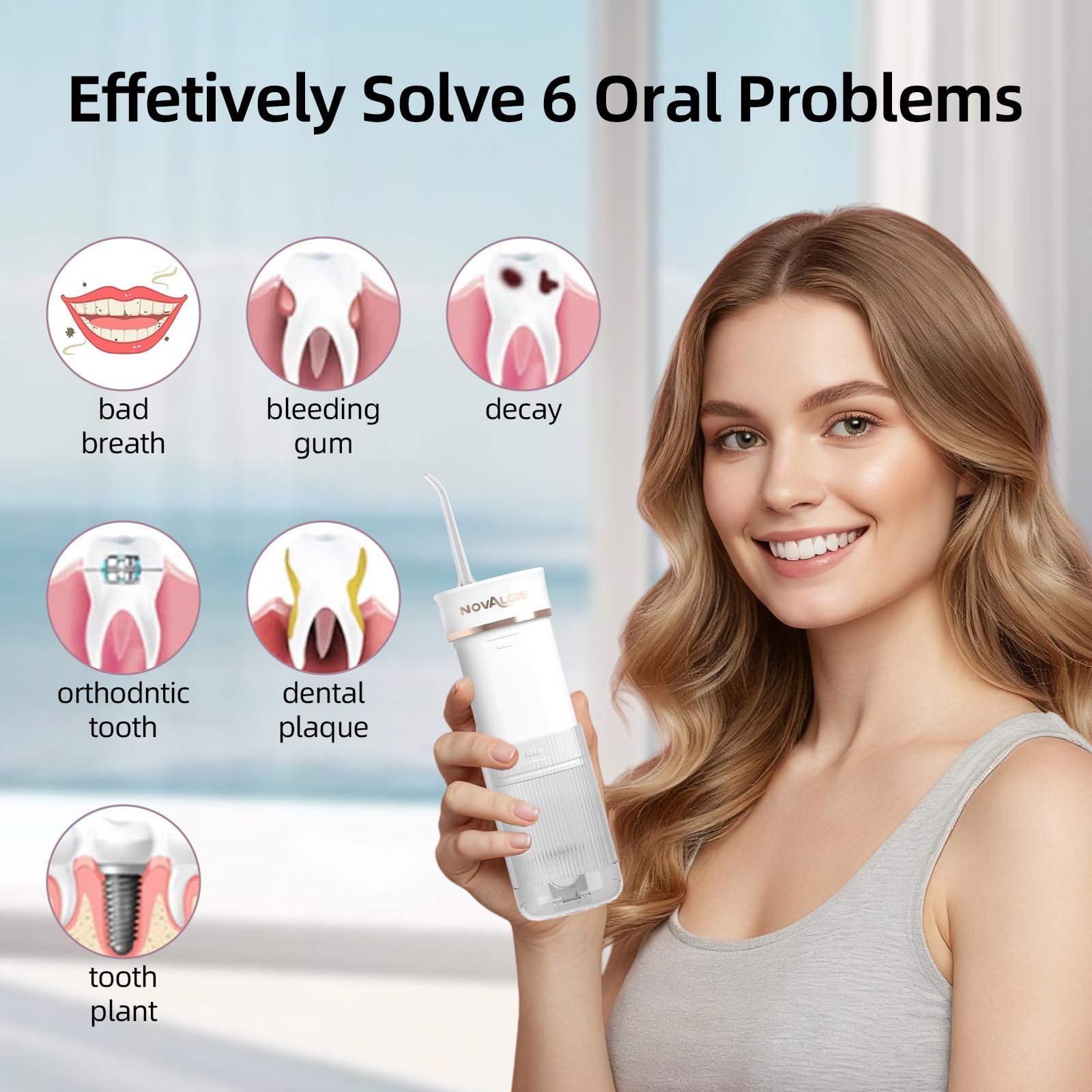 Idropulsore dentale portatile da viaggio: mini irrigatore orale senza fili con serbatoio telescopico da 180 ml, 3 modalità 5 ugelli, detergente per denti impermeabile IPX7 per apparecchi