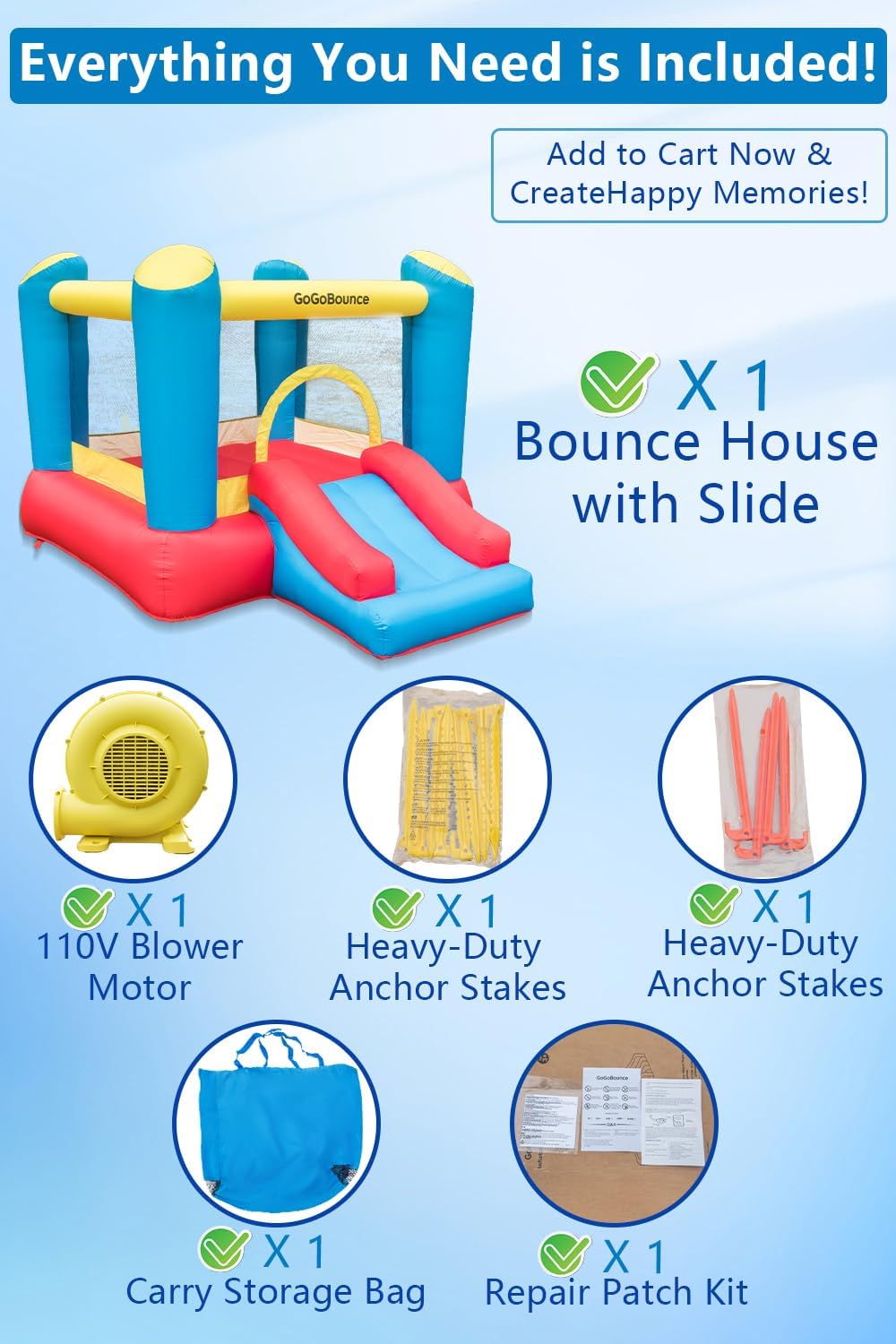 Easy Setup Inflatable Bounce House with Slide for Toddlers and Big Kids - Includes Blower, Durable Oxford Fabric, Indoor/Outdoor Use for Parties (Ages 1.5-12)