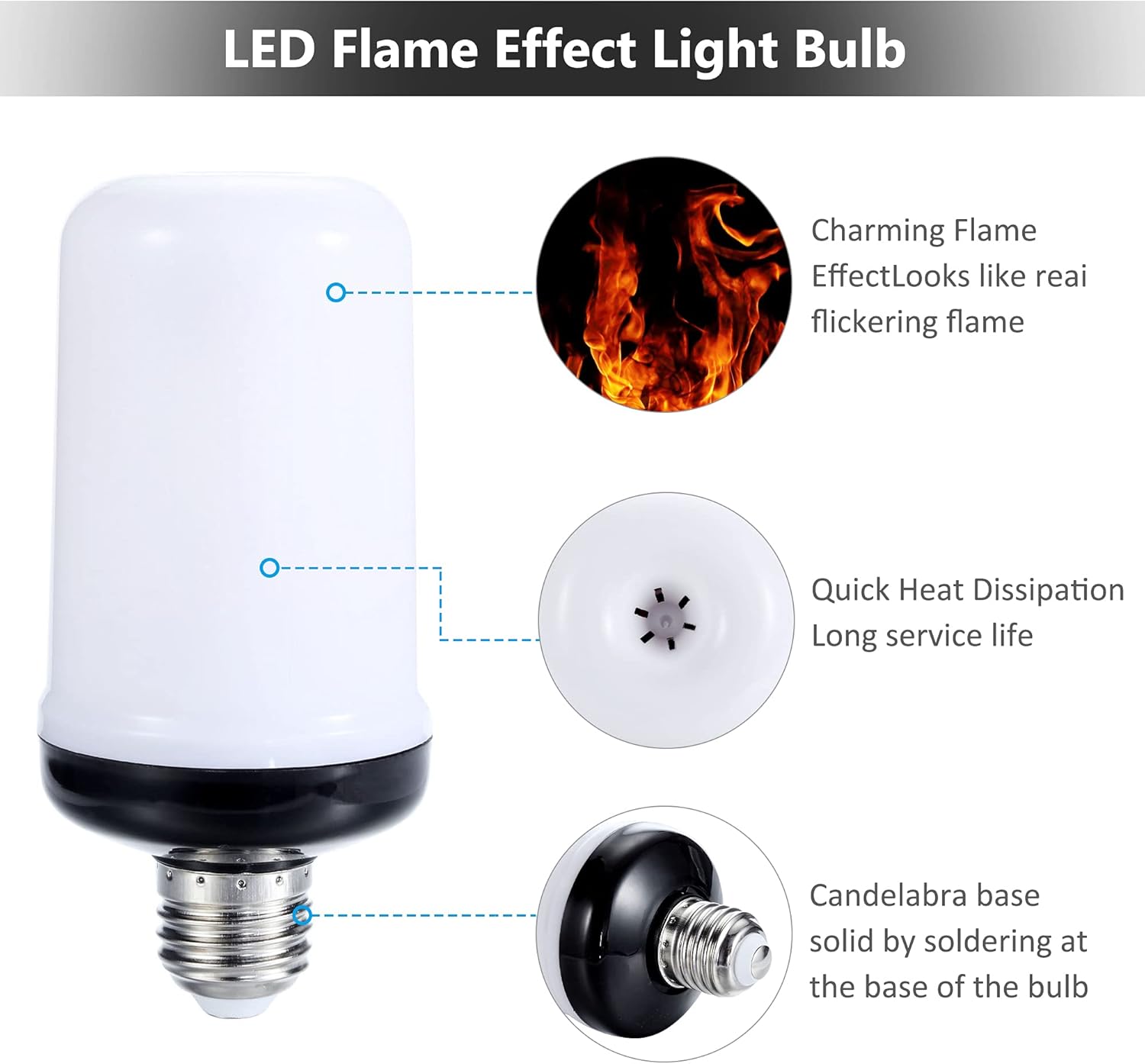 LED Flame Effect Light Bulb,E26 Base Flickering Effect Lightbulb,4 Modes Fire Light Bulbs with Gravity Sensor for Halloween Christmas Outdoor Indoor Decorations (4Packs, Flame Lights)
