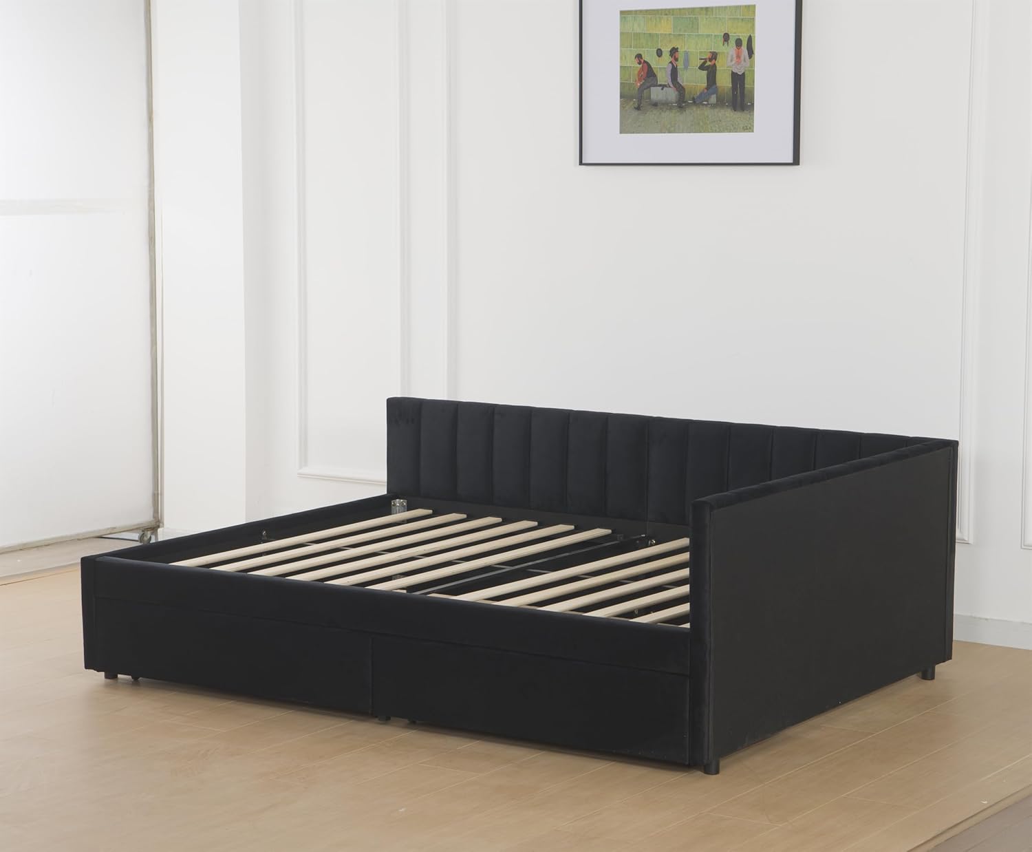 Full Size Daybed with Storage Drawers, Upholstered Corner Sleeper Sofa with L-Shaped Headboard, Velvet Bed Frame for Living Room, Guest Room