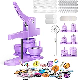 300pcs Button Pin Maker Machine Multiple Sizes 1''+1.25''+2.25'' Badge Button Press Machine with Button Parts&Circle Cutter&Picture (Purple)