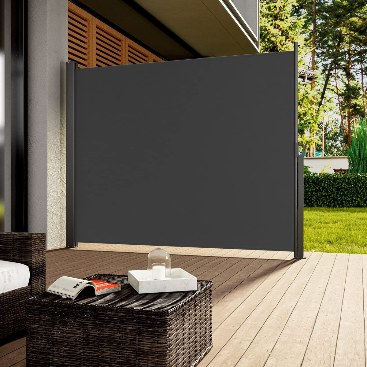 Casaria® Seitenmarkise Nosara 160x300cm Ausziehbar Blickdicht Sonnenschutz Markise Balkon Terrasse Garten Seitenrollo Sichtschutz Windschutz Anthrazit