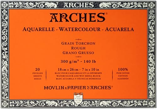 Miniatura 11 de Bloque de papel de acuarela Arches, prensado en frío, 9 x 12 pulgadas, 140 libras